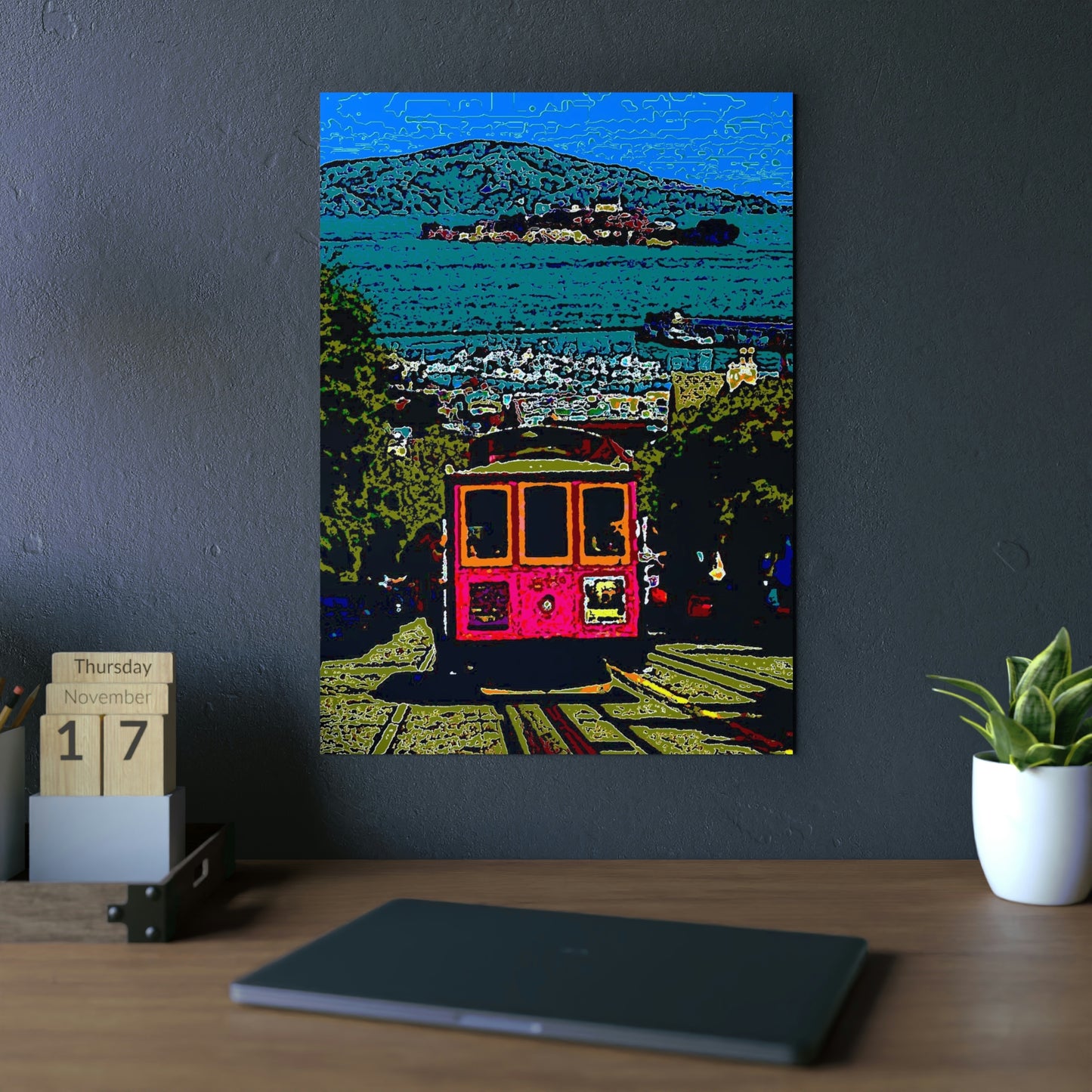 Aluminum Composite Panels ... San Francisco ... 'A Rice-A-Roni-Treat' ... Family Archives ... Cable Car Descends Hill Towards Alcatraz Island ... Original Works ...