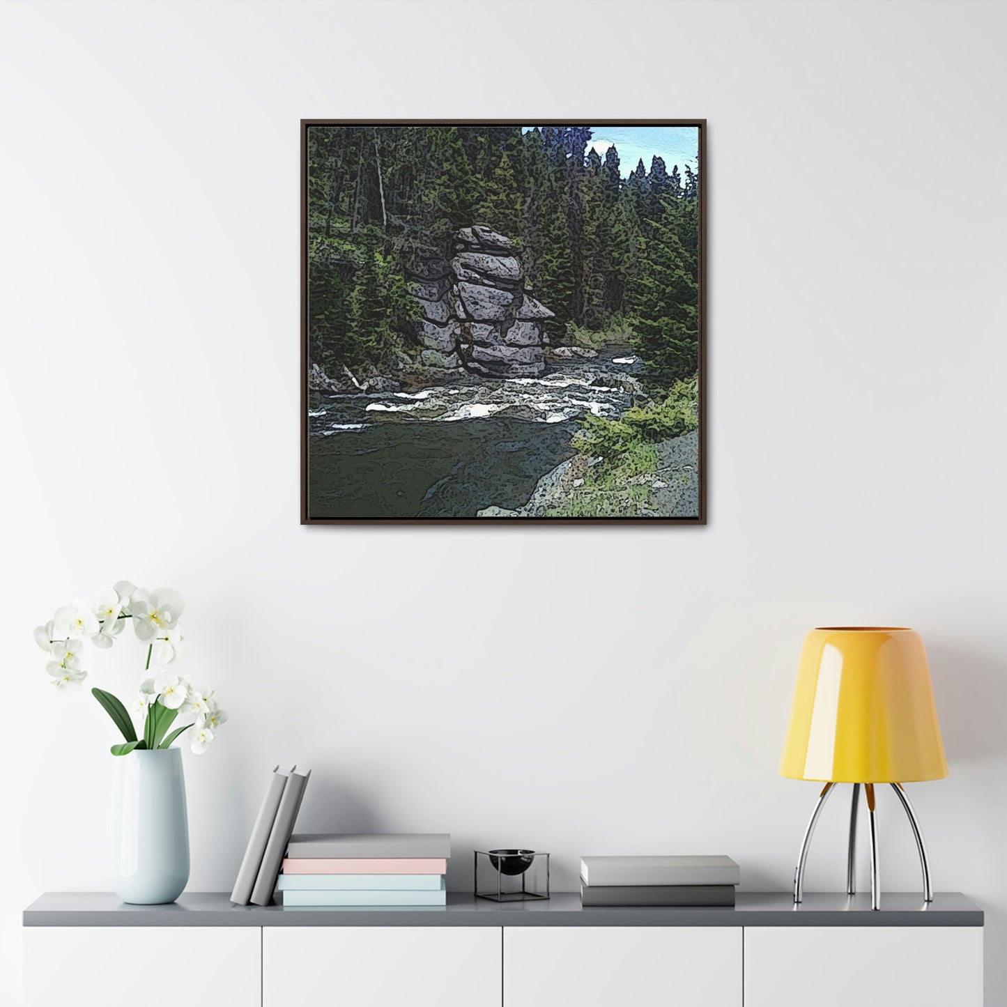 Gallery Canvas Wraps, Square Frame ...  "I Am Innocent" ... Tricky-Dick Immortalized ... Nixon Rock: Along The River ... Central Idaho, Summer 2020 ... Original Works ...