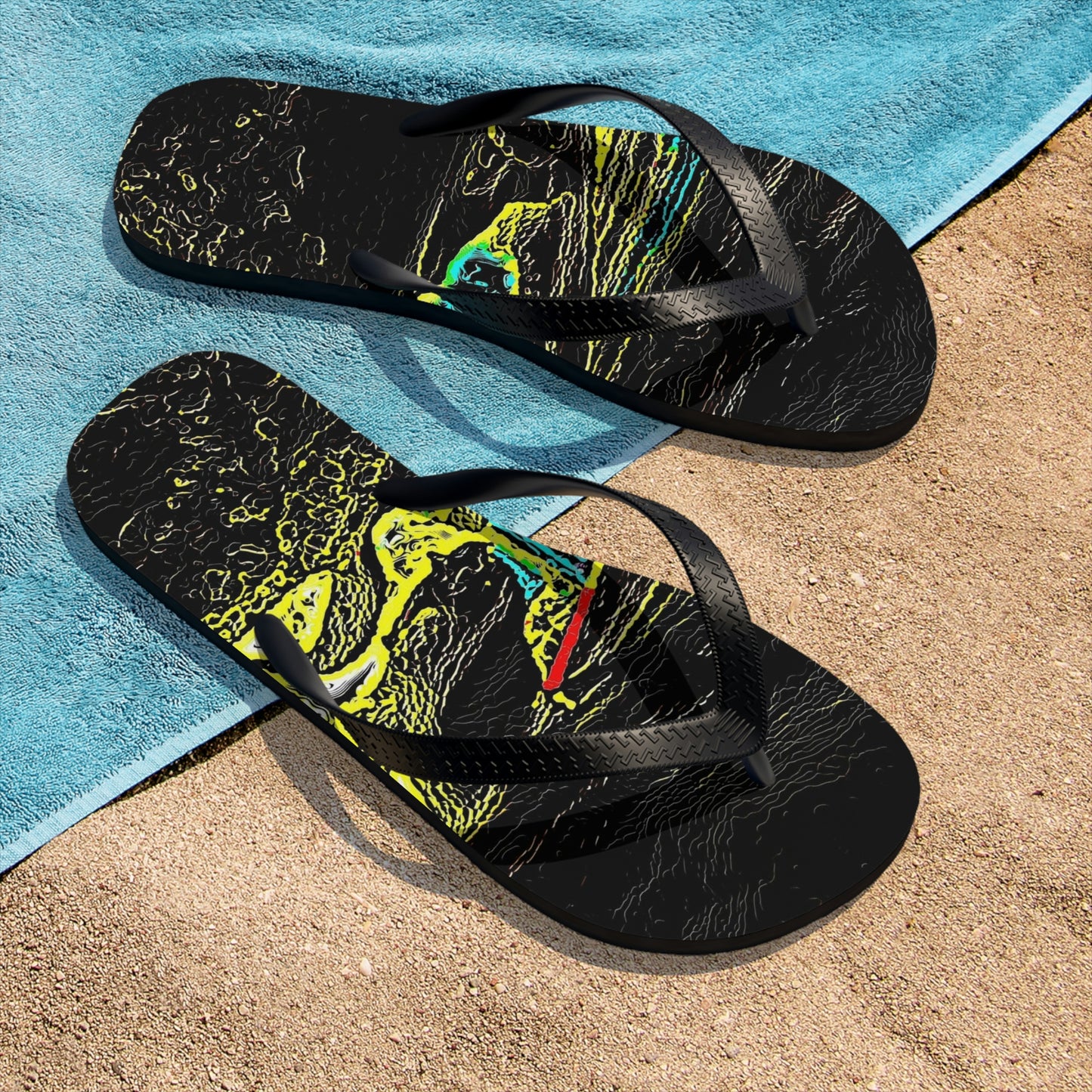 Unisex Flip-Flops ... "Snow Vehicle In Snow Storm At-Rest" ... Circa 12Mar23 ... Central Idaho ... 18-Hours Rendering Time: Original Works ...
