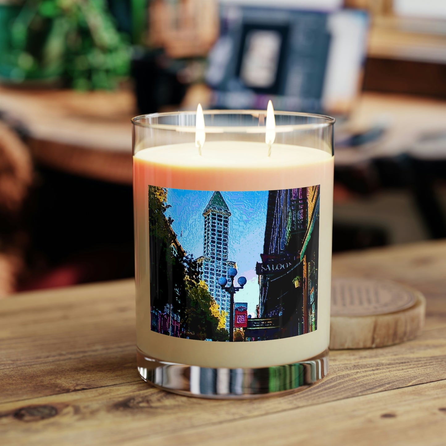 Scented Candle - Full Glass, 11oz ..  Pioneer Square & Smith Tower ... 'That World Famous View' ... Colleague Supplied Photo ... Original Works ...