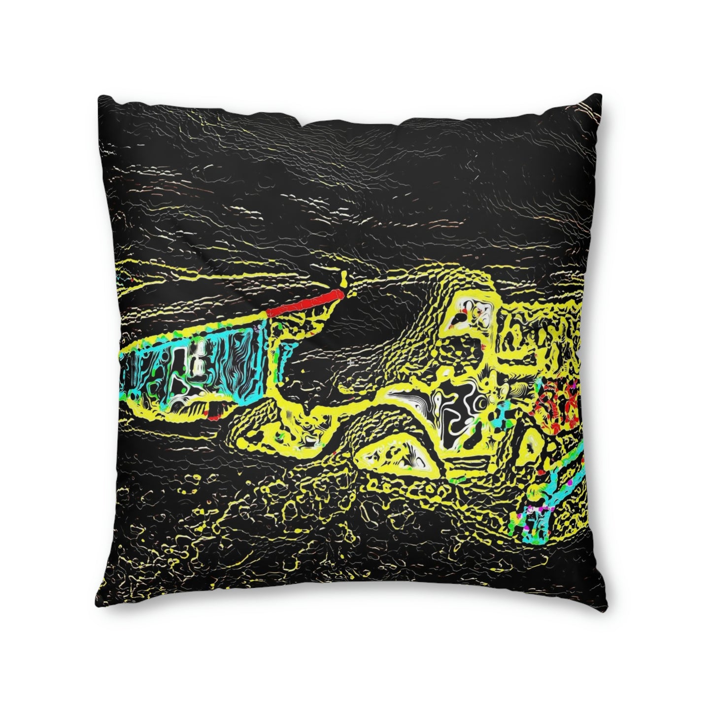 Tufted Floor Pillow, Square ...  "Snow Vehicle In Snow Storm At-Rest" ... Circa 12Mar23 ... Central Idaho ... 18-Hours Rendering Time: Original Works ...