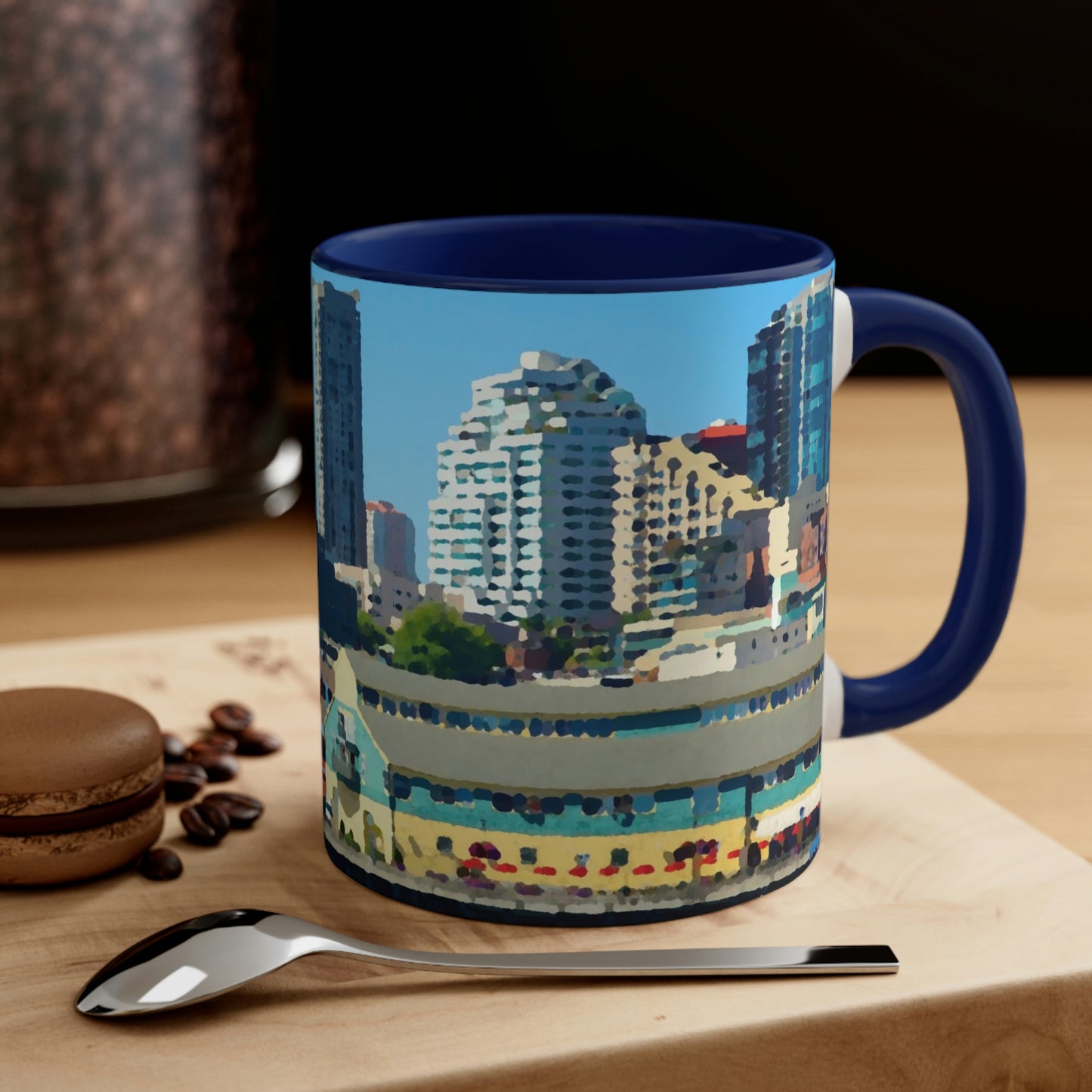 Accent Coffee Mug, 11oz ... That Classic Wheel ... 'Seattle's Wheel' ... & Old Classic Waterside Vendors ...  'Family Archives' ... Original Works ...