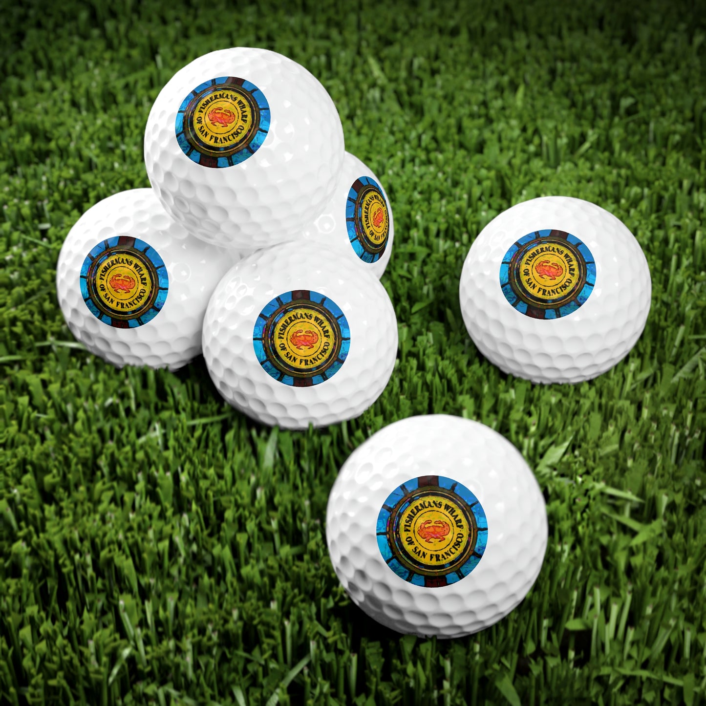 Golf Balls, 6pcs ... "No.9 Fishermen's Grotto - Fishermen's Wharf, SF, California" ... Family Archives: 1970's ... Original Works ...