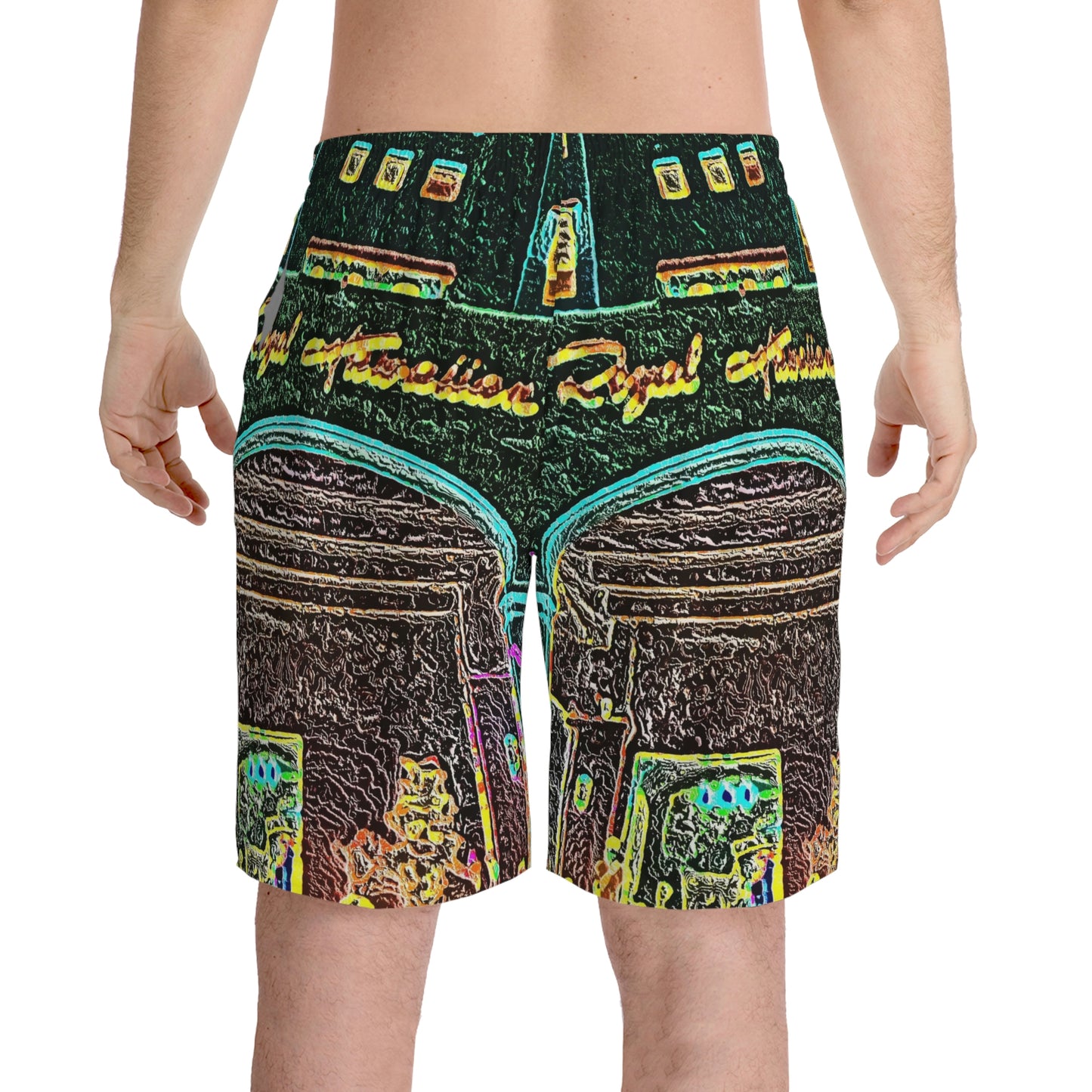 Men's Elastic Beach Shorts (AOP) ...  "La Grande Entree" At: 'The Pink Palace' ... The Royal Hawai'ian ... Honolulu, HI ... '27Oct2014' ... Original Works ...