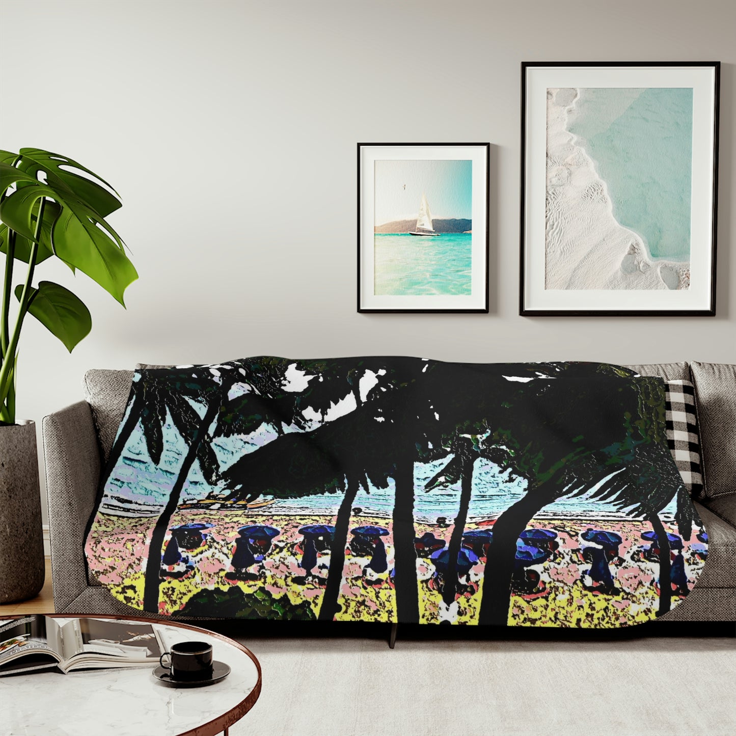 Sherpa Blanket, Two Colors ... "A Beautiful Beach Amongst The Palms" ... The Outrigger Waikiki, Honolulu, Oahu ... Original Works ...