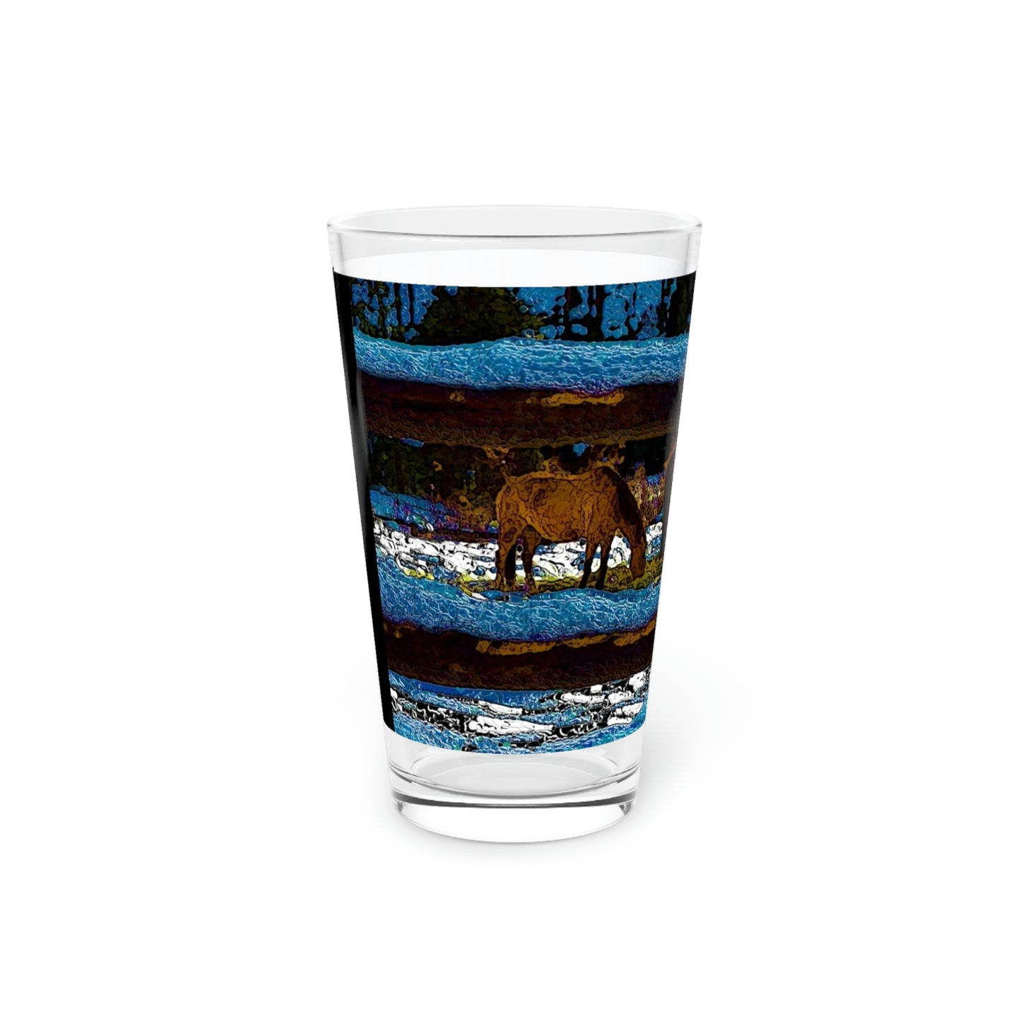 Pint Glass, 16oz ... A Horse ... A Saddle ...  Foraging Through The Snow ...  An_Asses 'Cry' ... Central Idaho, November 2022 ...  Original Works ...