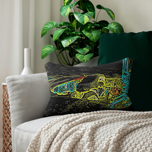 Spun Polyester Lumbar Pillow ...  "Snow Vehicle In Snow Storm At-Rest" ... Circa 12Mar23 ... Central Idaho ... 18-Hours Rendering Time: Original Works ...