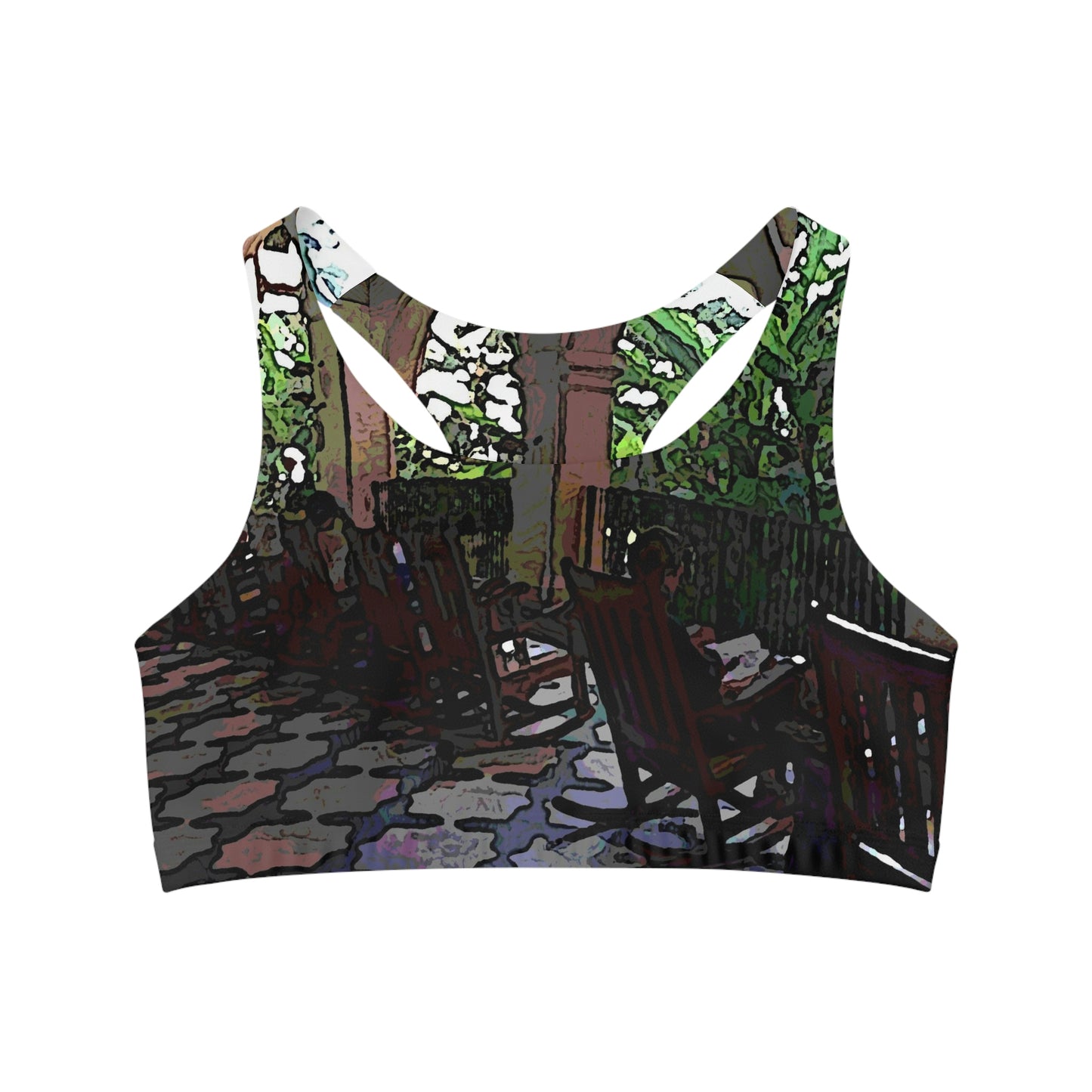 Seamless Sports Bra (AOP) ...Lanai & Rocking Chairs At: 'The Pink Palace' ... The Royal Hawai'ian ... Honolulu, HI ... '27Oct2014' ... Original Works ...