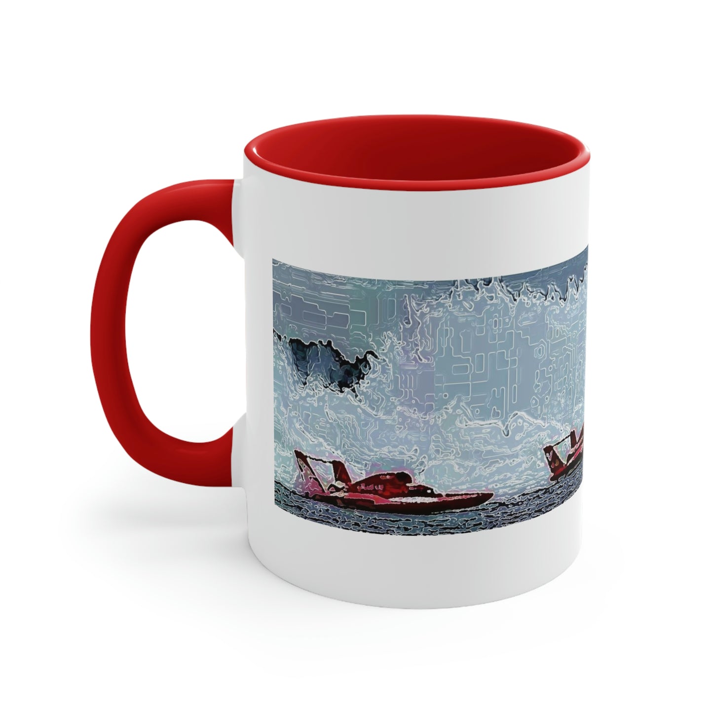 Accent Coffee Mug, 11oz ... Seattle Columbia Cup On Lake Washington ... "Dave Wilcox Heads For The Win" ... Associate Gift-Photo ... Original Works ...