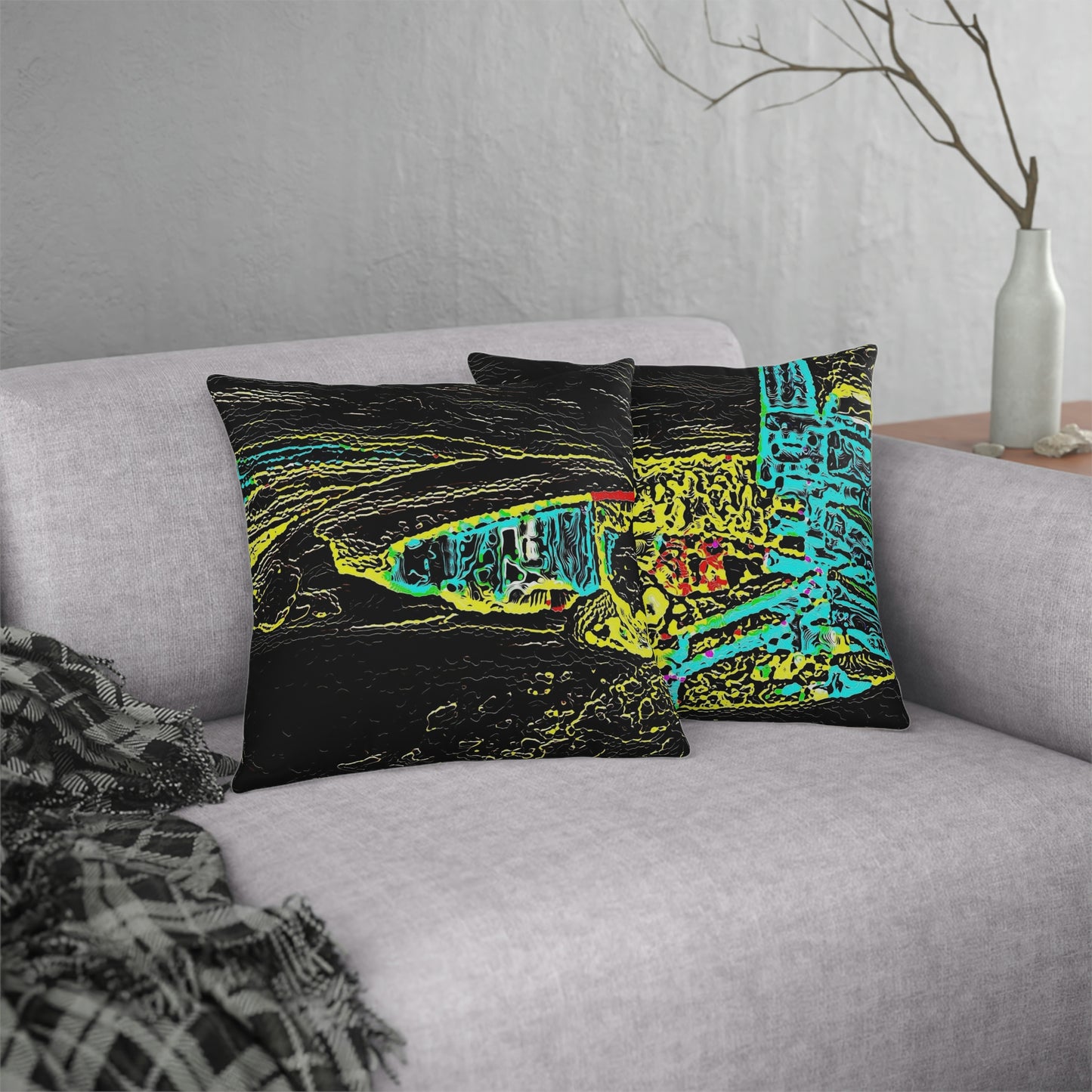 Waterproof Pillows ...  "Snow Vehicle In Snow Storm At-Rest" ... Circa 12Mar23 ... Central Idaho ... 18-Hours Rendering Time: Original Works ...