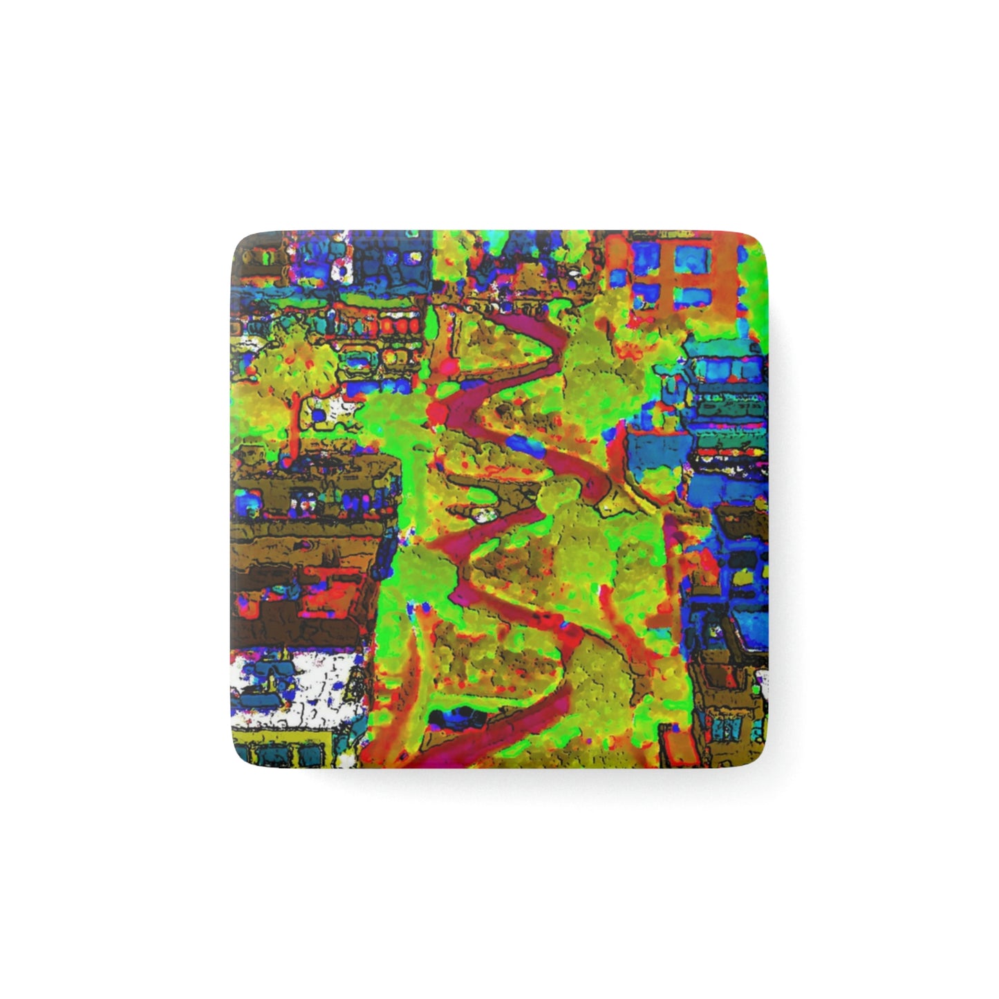 Porcelain Magnet, Square ... A Crazy Street ... 'Eight Winding Curve-Switchbacks' ... "Lombard Street, San Francisco, CA' ... Family Archives: 1970's ... Original Works ...