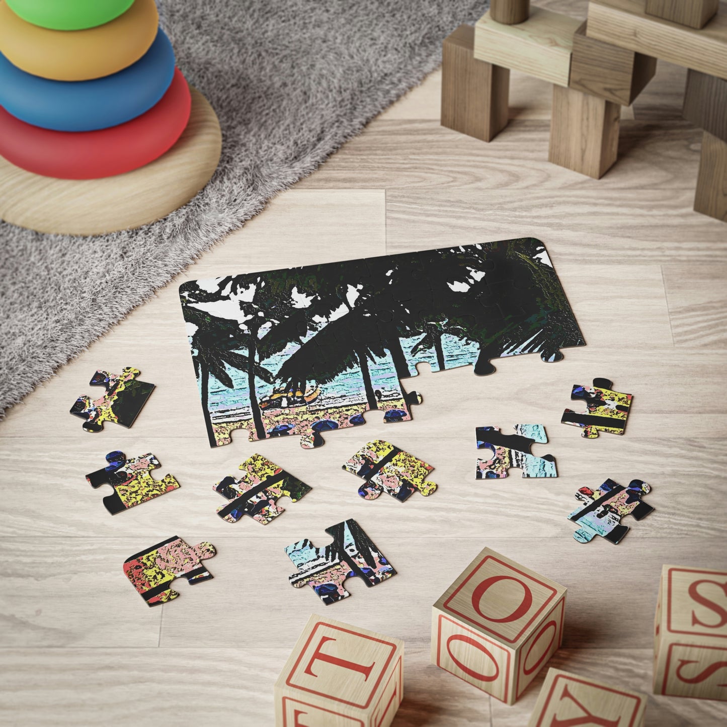 Kids' Puzzle, 30-Piece ...  "A Beautiful Beach Amongst The Palms" ... The Outrigger Waikiki, Honolulu, Oahu ... Original Works ...