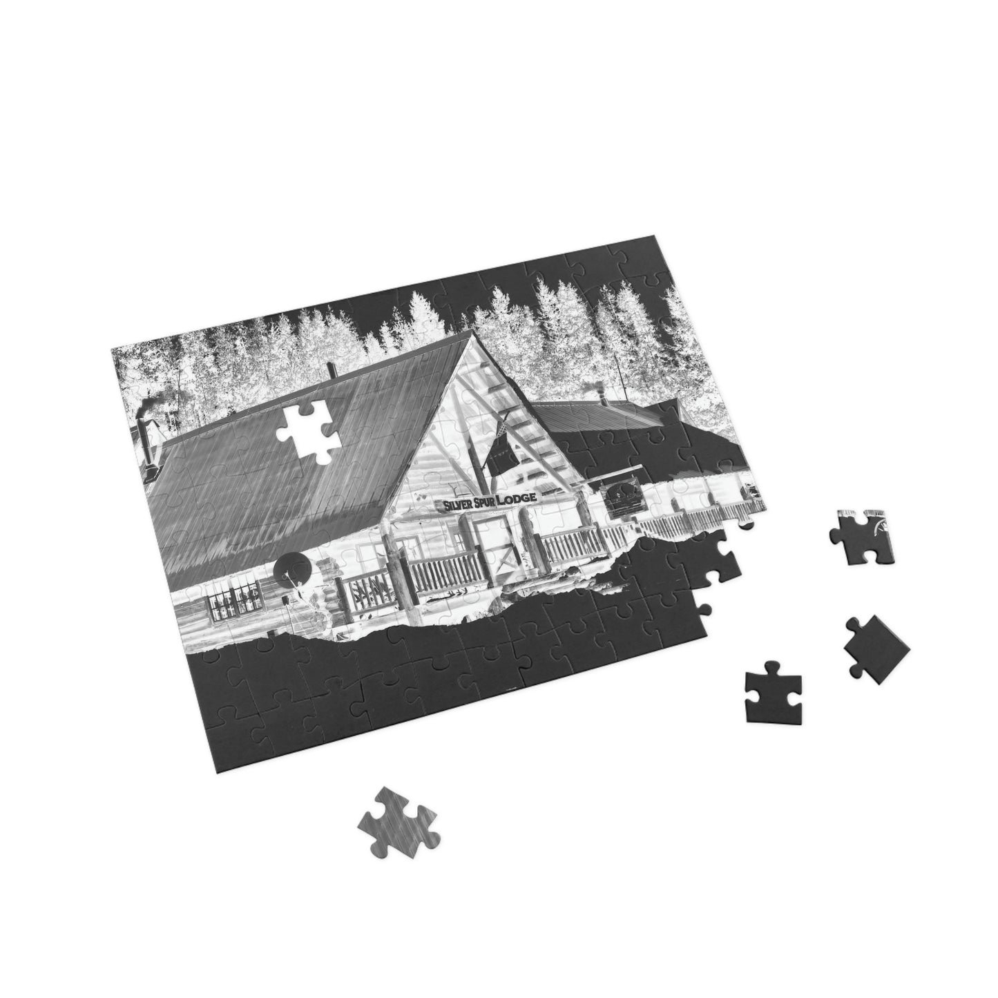 Puzzle (96, 252, 500, 1000-Piece) ... A Beautiful Lodge & Back-Country Outfitter In A Mountain Town ... 'Dixie, Idaho, November 2022' ... Original Works ...