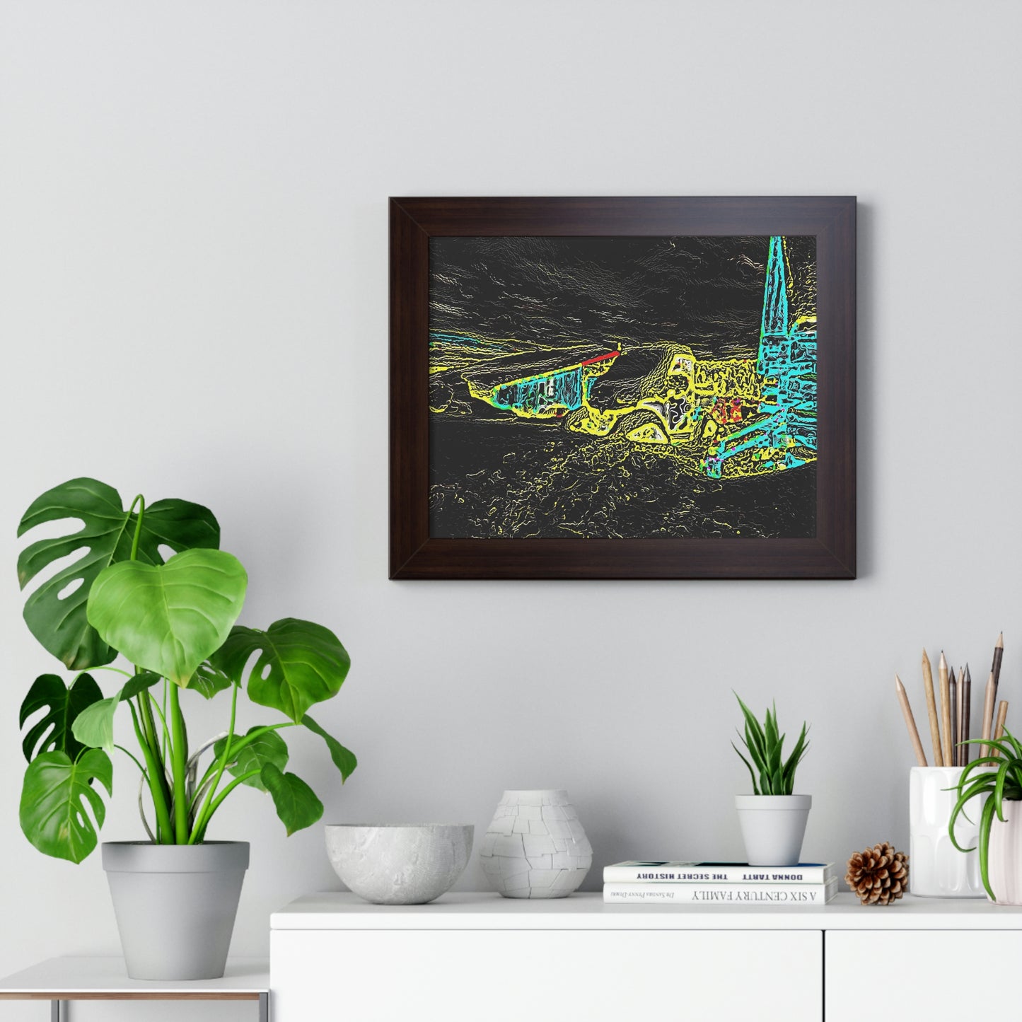 Framed Horizontal Poster ... "Snow Vehicle In Snow Storm At-Rest" ... Circa 12Mar23 ... Central Idaho ... 18-Hours Rendering Time: Original Works ...