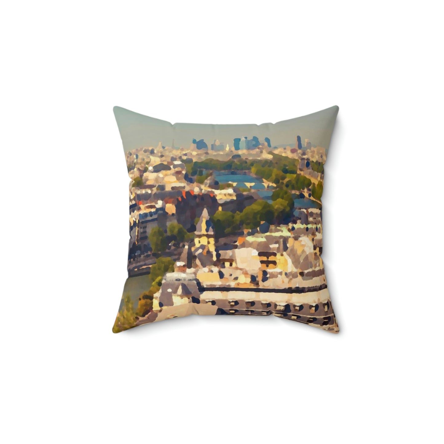 Spun Polyester Square Pillow ... Au Paris ... "Along The River Seine" ... Barbara Joan Bonnell-Holt: 1972 ... Original Works ...