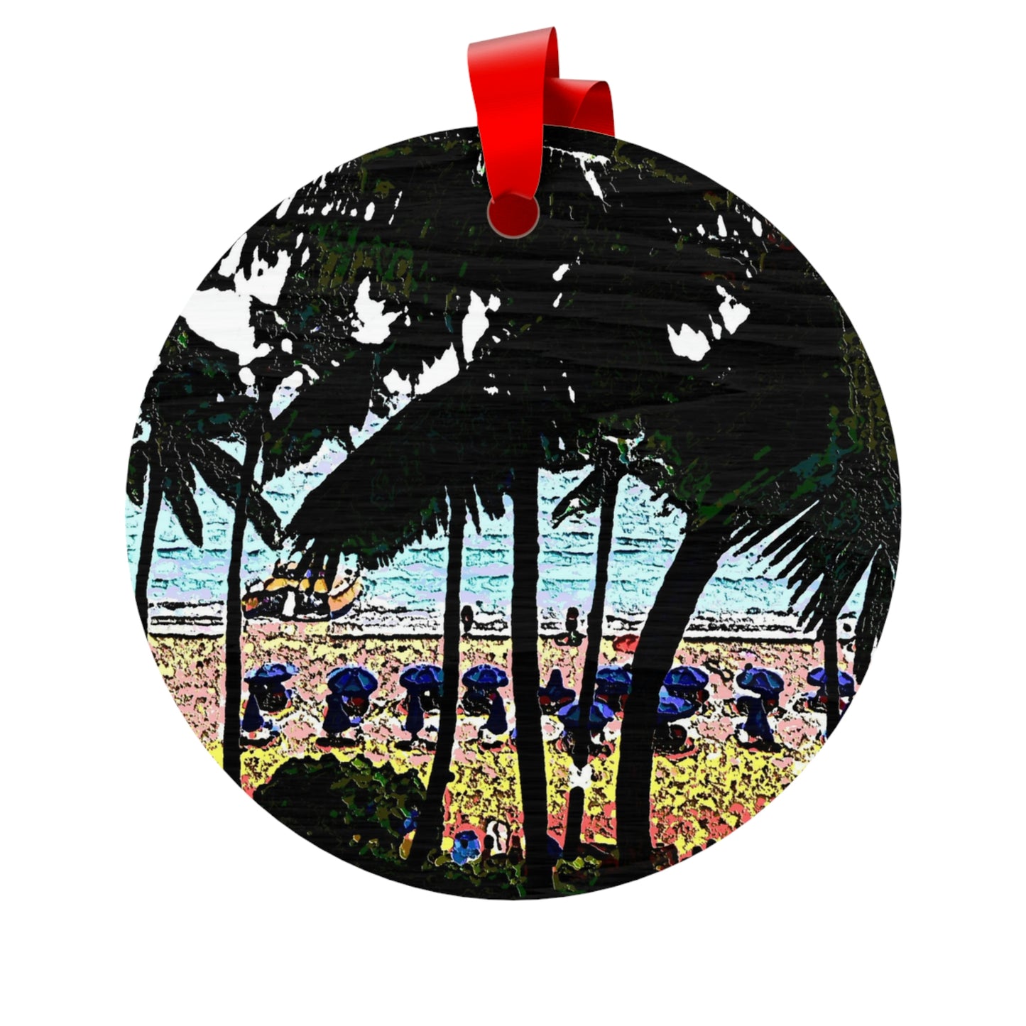 Plywood Ornaments (Round, Berlin) ...  "A Beautiful Beach Amongst The Palms" ... The Outrigger Waikiki, Honolulu, Oahu ... Original Works ...