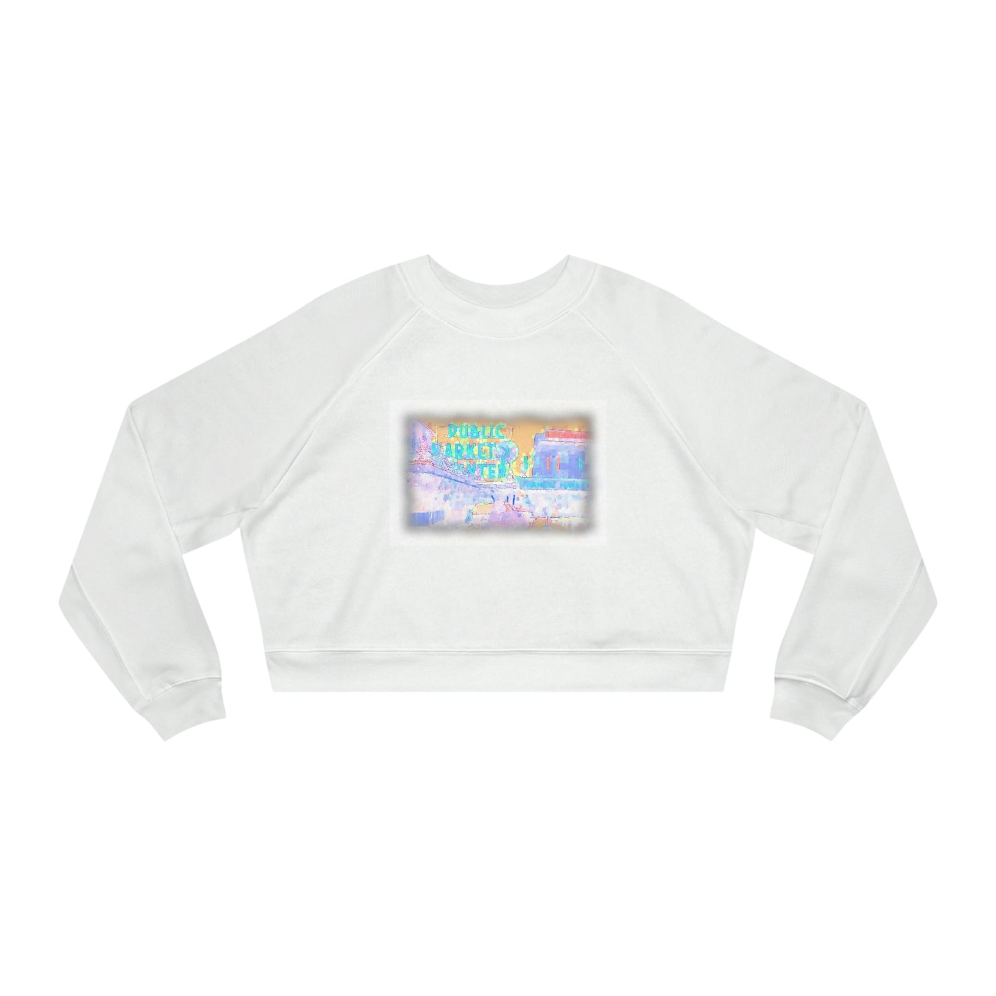 Women's Cropped Fleece Pullover ... PPM: Pike Place Market ... "Enjoying That Wrold Famous Hot Cup Of Maket Spice Tea" ...