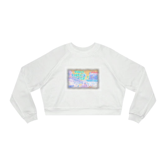 Women's Cropped Fleece Pullover ... PPM: Pike Place Market ... "Enjoying That Wrold Famous Hot Cup Of Maket Spice Tea" ...