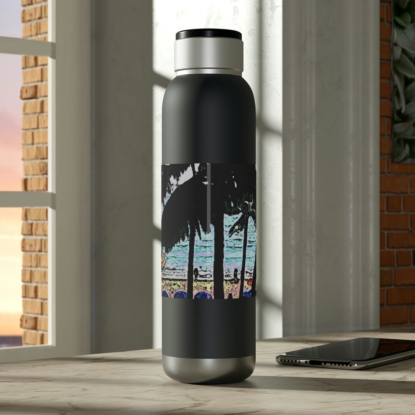Soundwave Copper Vacuum Audio Bottle 22oz ... "A Beautiful Beach Amongst The Palms" ... The Outrigger Waikiki, Honolulu, Oahu ... Original Works ...