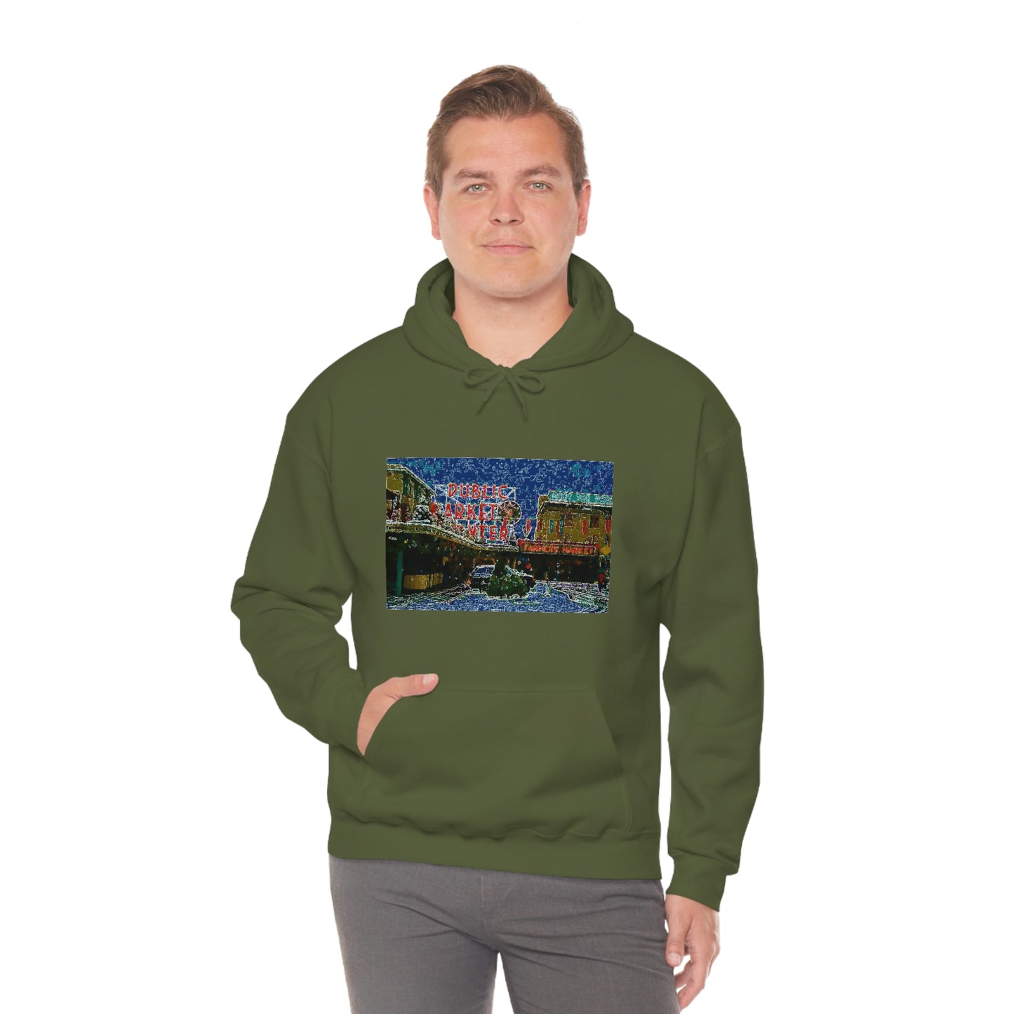 Unisex Heavy Blend™ Hooded Sweatshirt ... Pike Place Market: 'The Public Market', Seattle, Washington. Circa Fall 2013 ...