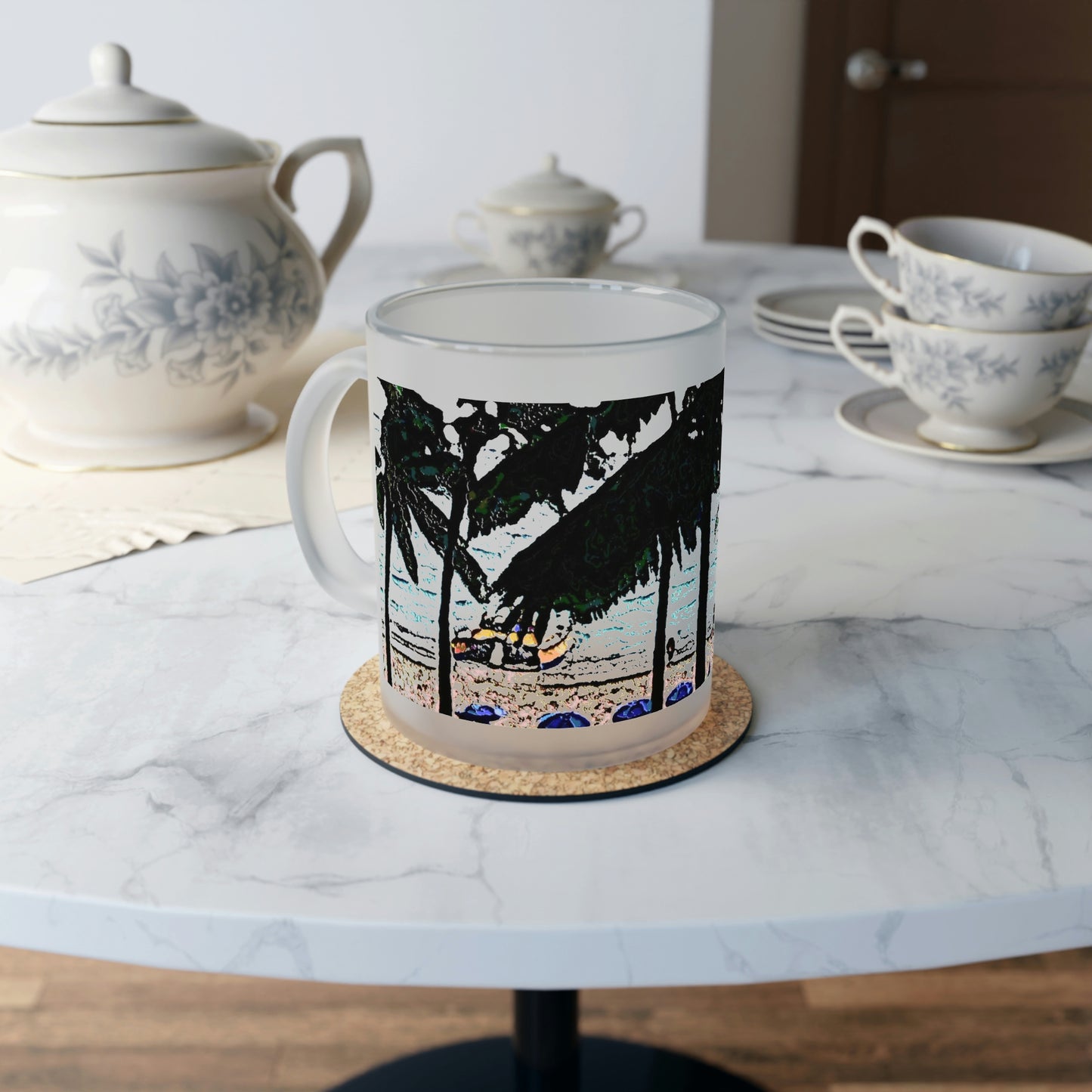 Frosted Glass Mug ... "A Beautiful Beach Amongst The Palms" ... The Outrigger Waikiki, Honolulu, Oahu ... Original Works ...
