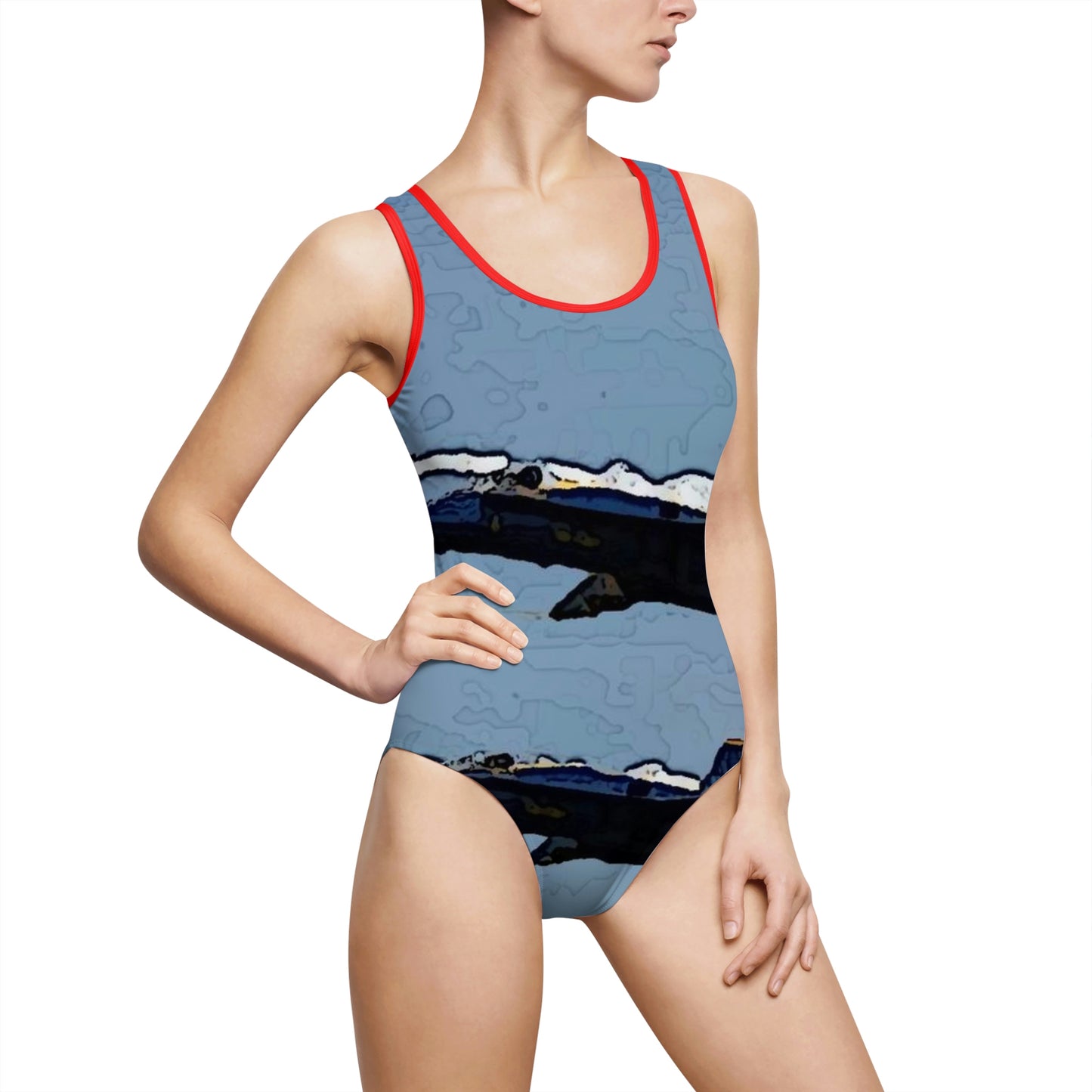 Women's Classic One-Piece Swimsuit ... Seattle Seafair ..."Blue Angels Run Over Lake Washington" ... Circa Mid 1980's ... Dr FJ Holt ... Original Works ...