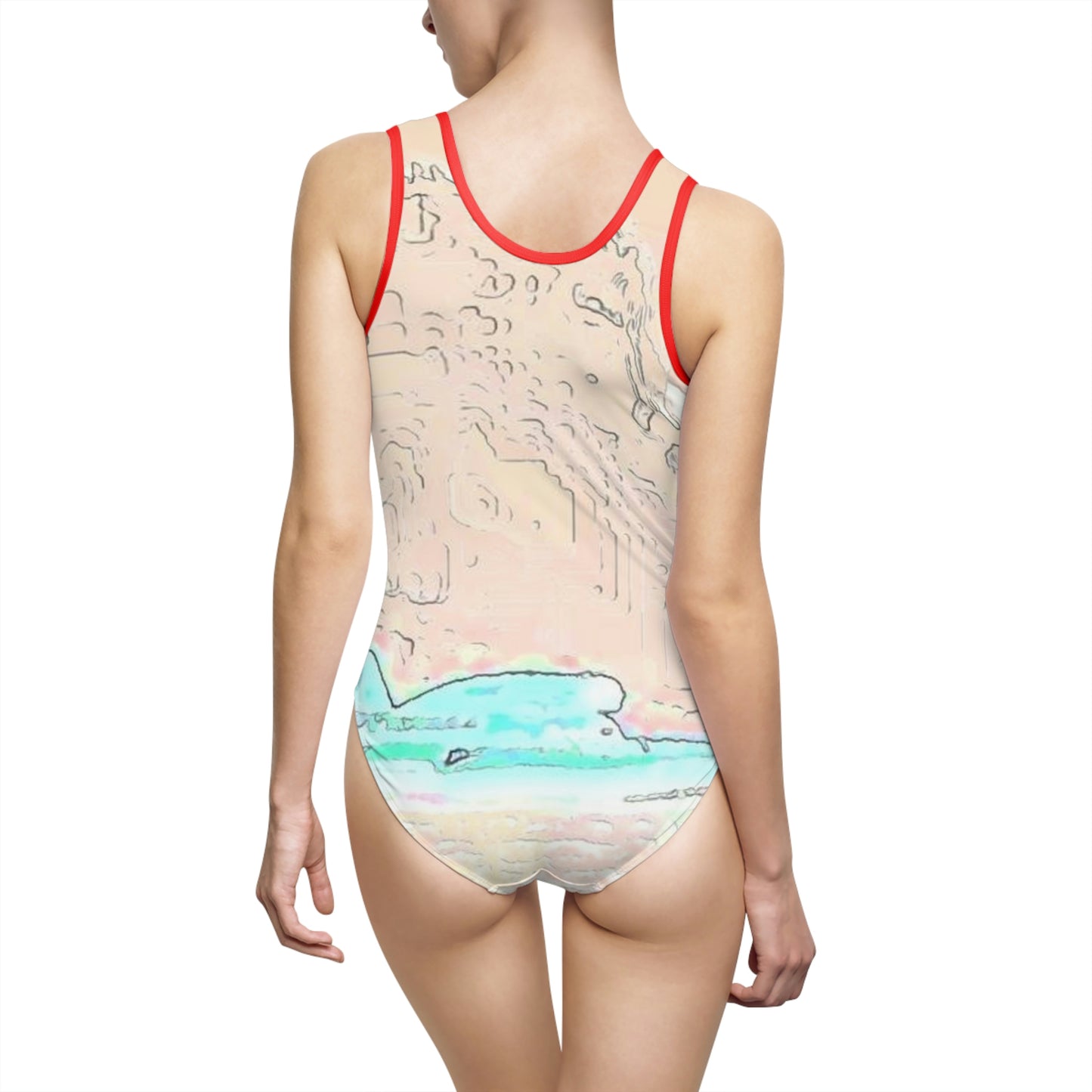 Women's Classic One-Piece Swimsuit ...  Seattle Columbia Cup On Lake Washington ... "Dave Wilcox Heads For The Win" ... Associate Gift-Photo ... Original Works ...