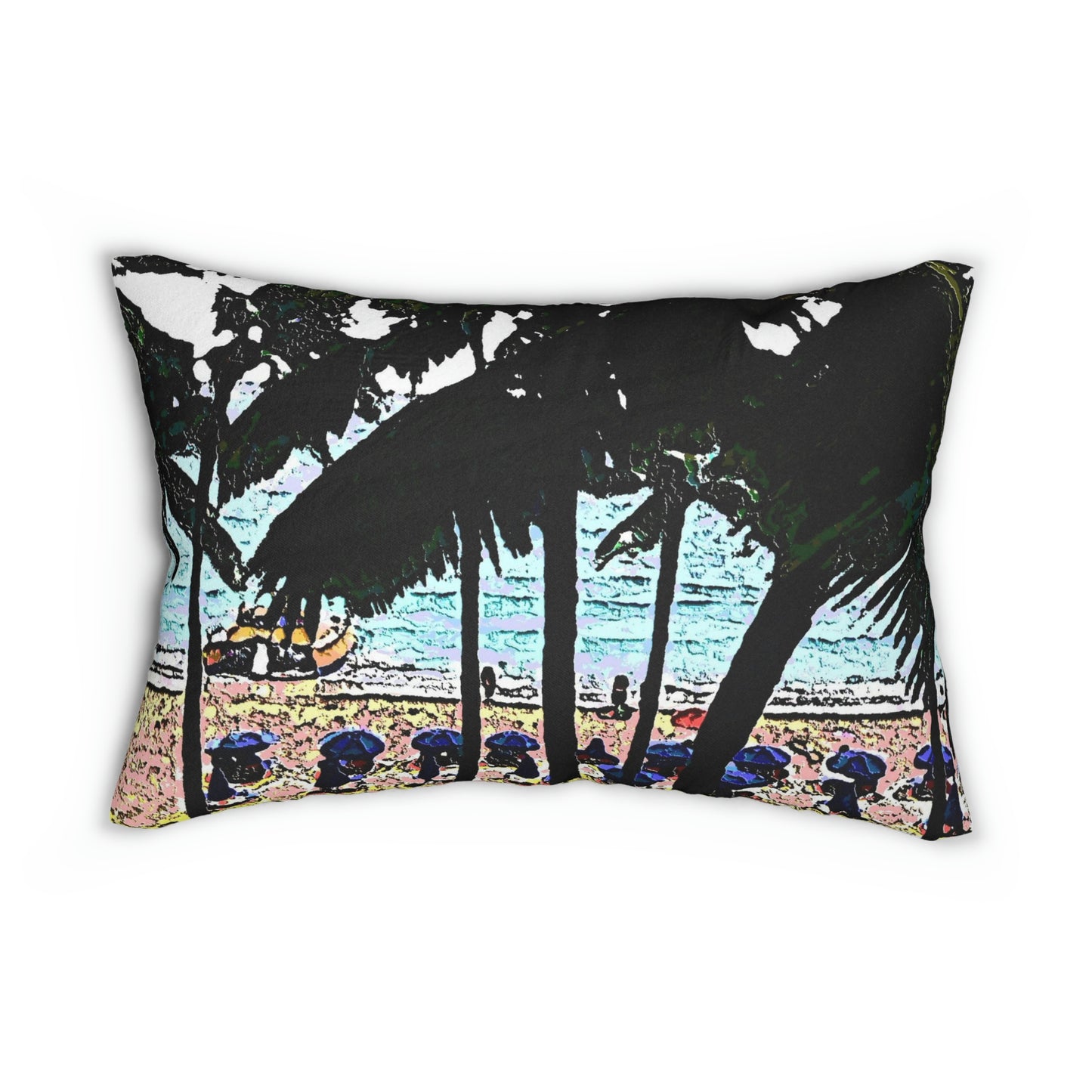 Spun Polyester Lumbar Pillow ... "A Beautiful Beach Amongst The Palms" ... The Outrigger Waikiki, Honolulu, Oahu ... Original Works ...