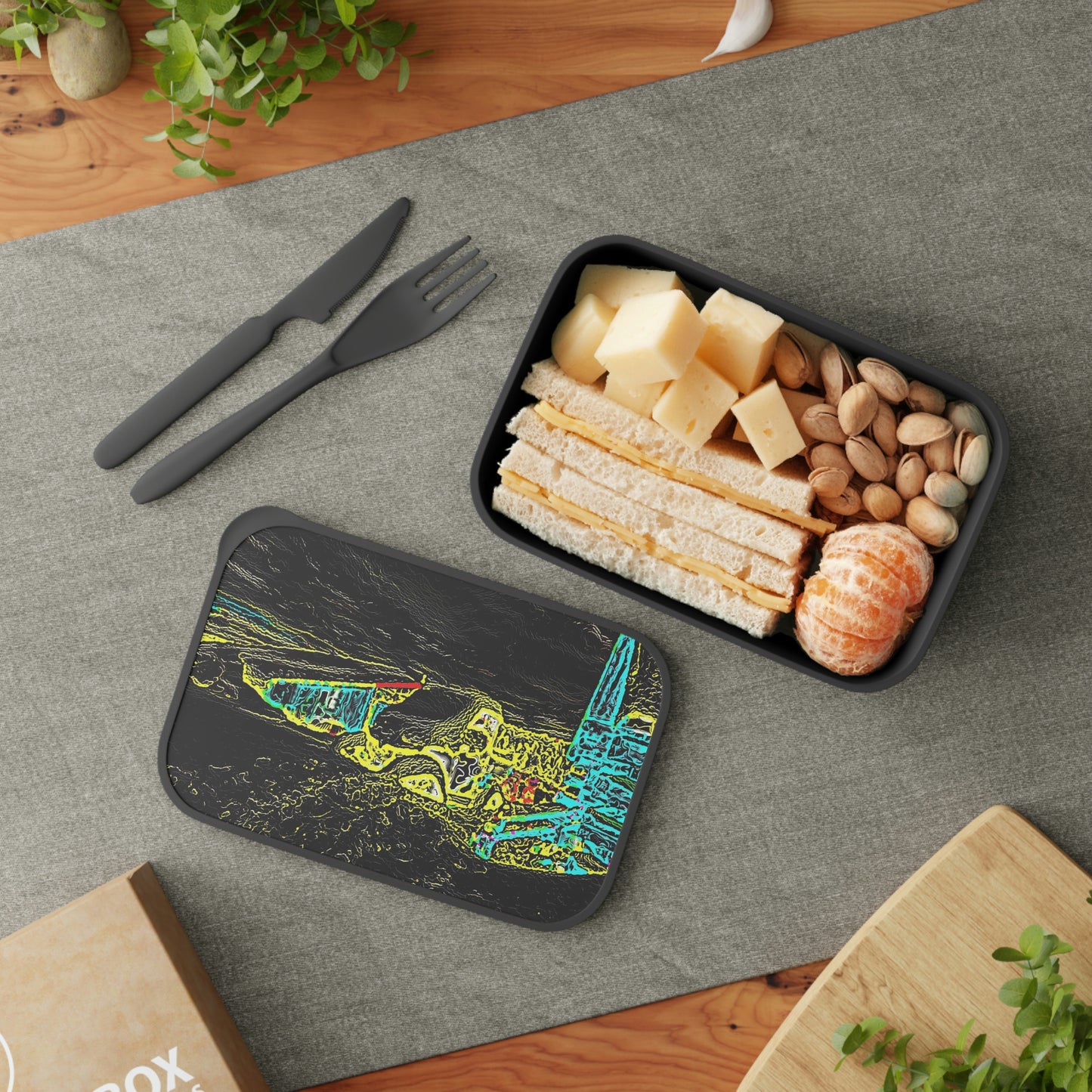 PLA Bento Box with Band and Utensils ... "Snow Vehicle In Snow Storm At-Rest" ... Circa 12Mar23 ... Central Idaho ... 18-Hours Rendering Time: Original Works ...