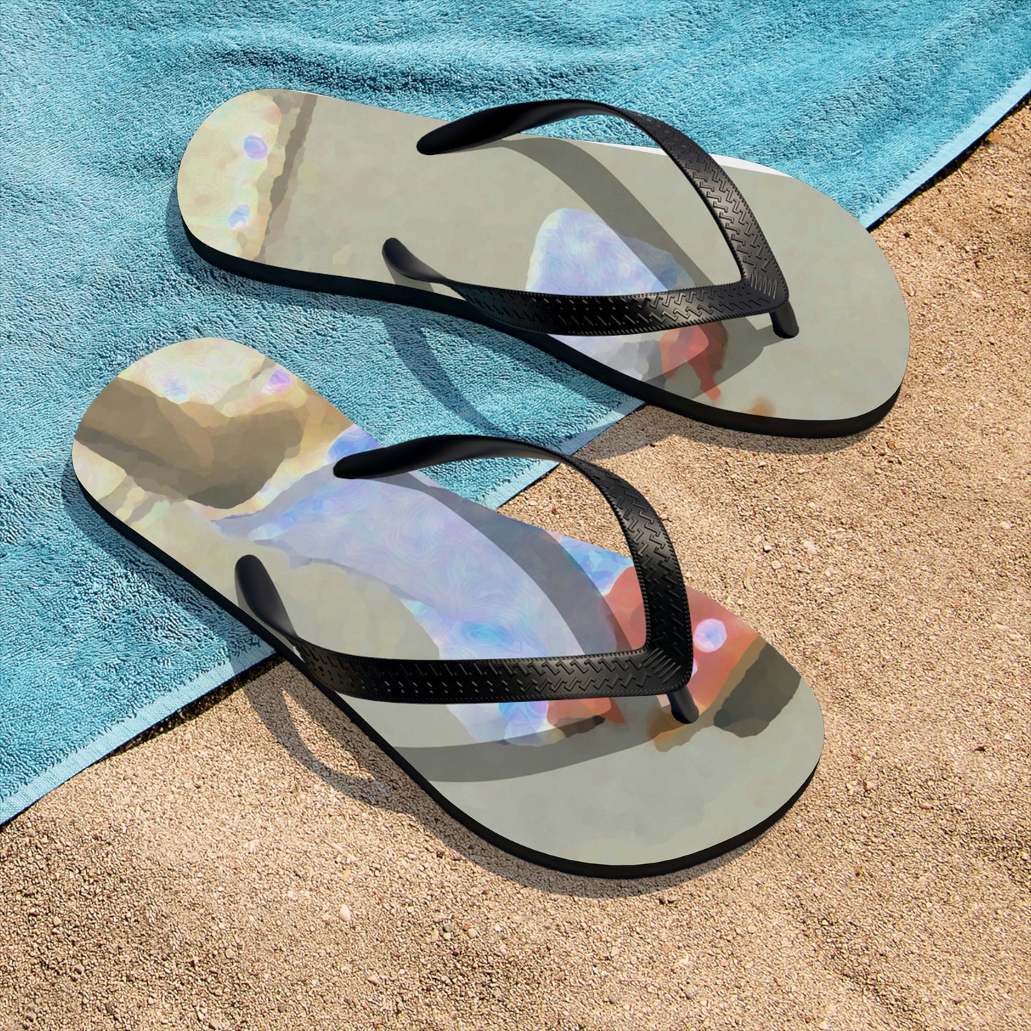 Unisex Flip-Flops ... "Here's To You Friends & Associates" ... Geting-Er-Done ... Idaho / Washington Border (Lewiston, ID - Clarkston, WA) ... Original Works: Rendering Time: 8 Hours ...