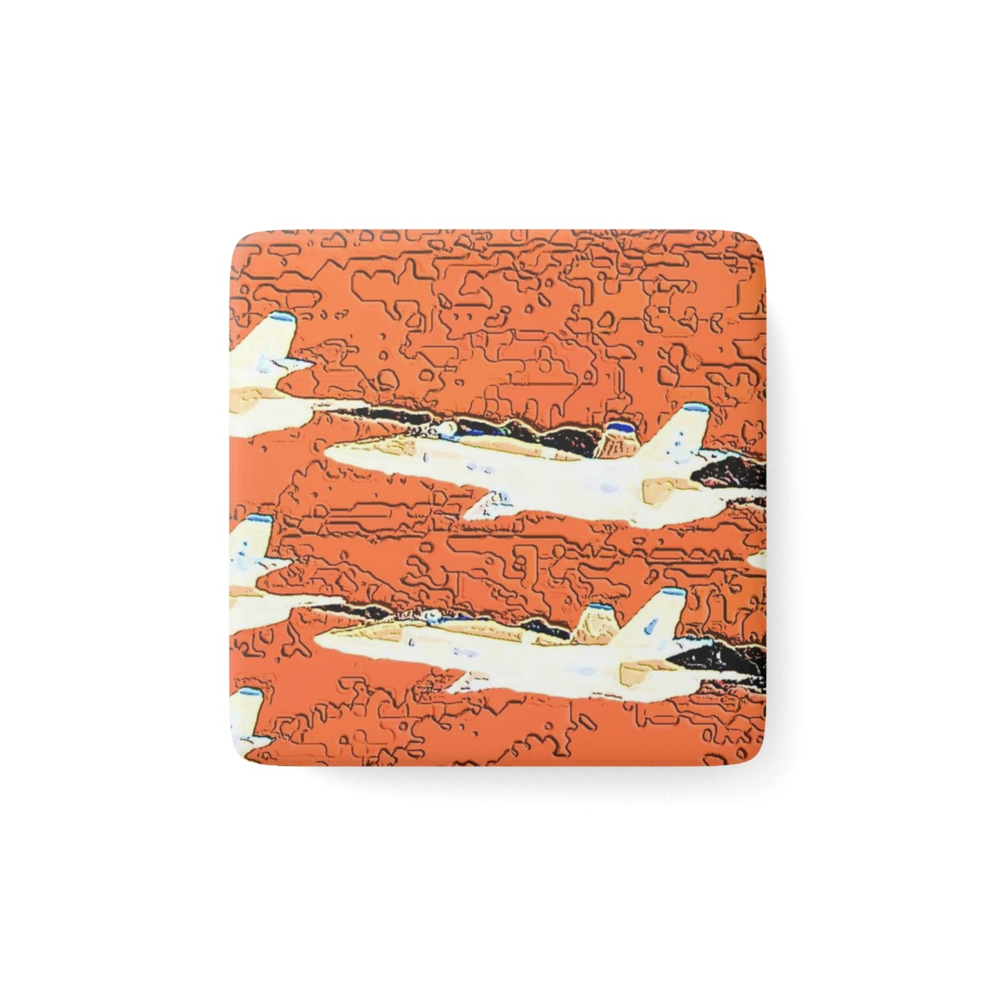 Porcelain Magnet, Square ... Seattle Seafair ..."Blue Angels Run Over Lake Washington" ... Circa Mid 1980's ... Dr FJ Holt ... Original Works ...