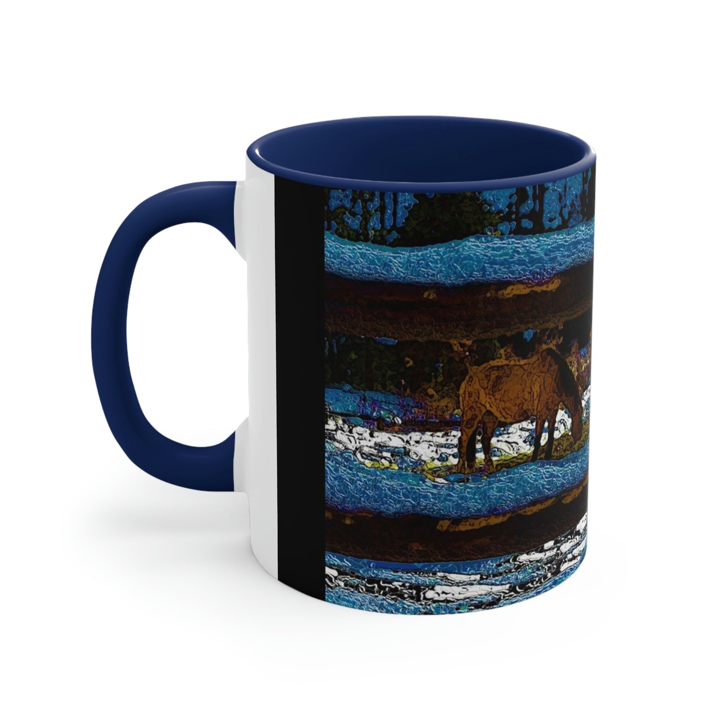 Accent Coffee Mug, 11oz ... A Horse ... A Saddle ...  Foraging Through The Snow ...  An_Asses 'Cry' ... Central Idaho, November 2022 ...  Original Works ...