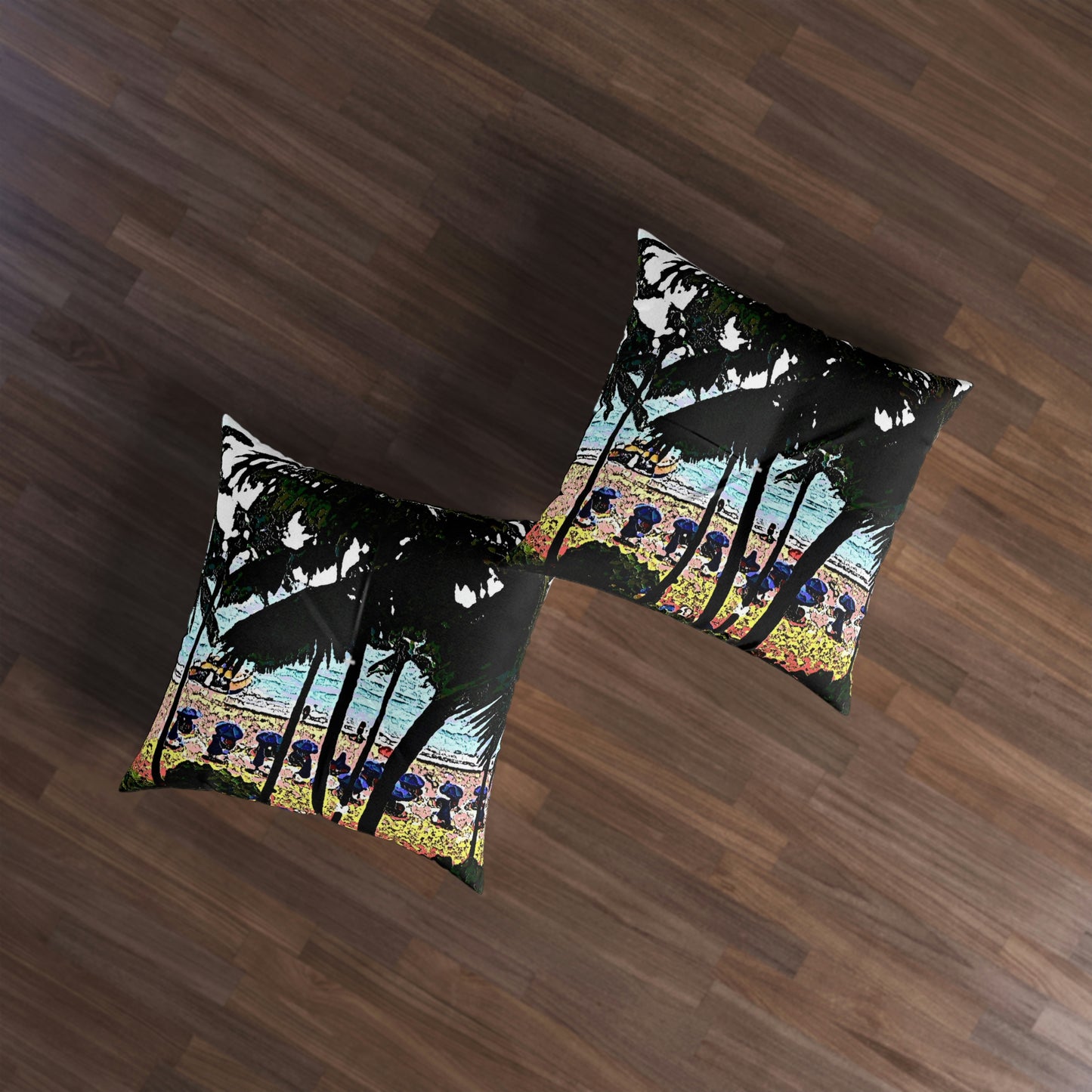 Tufted Floor Pillow, Square ... "A Beautiful Beach Amongst The Palms" ... The Outrigger Waikiki, Honolulu, Oahu ... Original Works ...