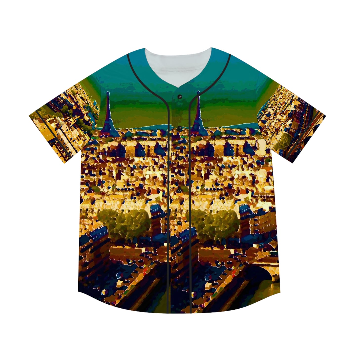 Men's Baseball Jersey (AOP) ... Au Paris ... "Along The River Seine" ... Barbara Joan Bonnell-Holt: 1972 ... Original Works ...