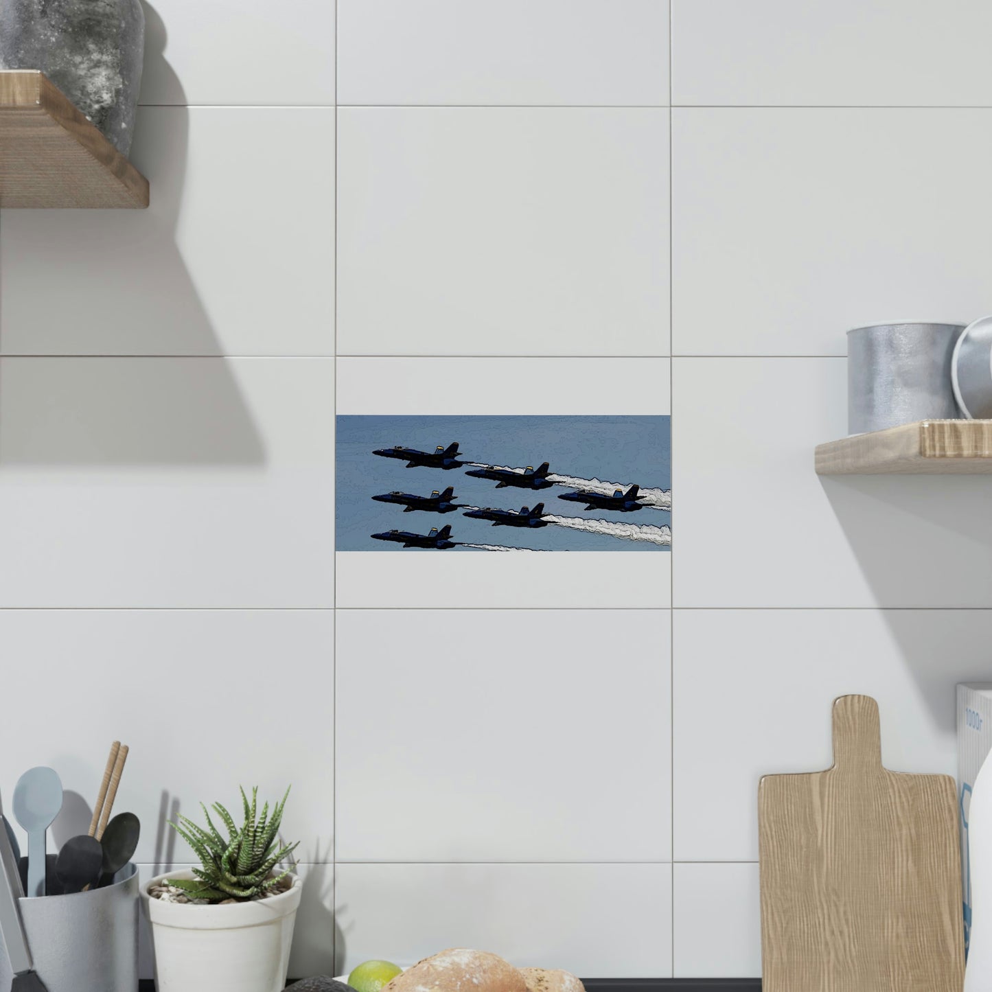 Ceramic Photo Tile ... Seattle Seafair ..."Blue Angels Run Over Lake Washington" ... Circa Mid 1980's ... Dr FJ Holt ... Original Works ...