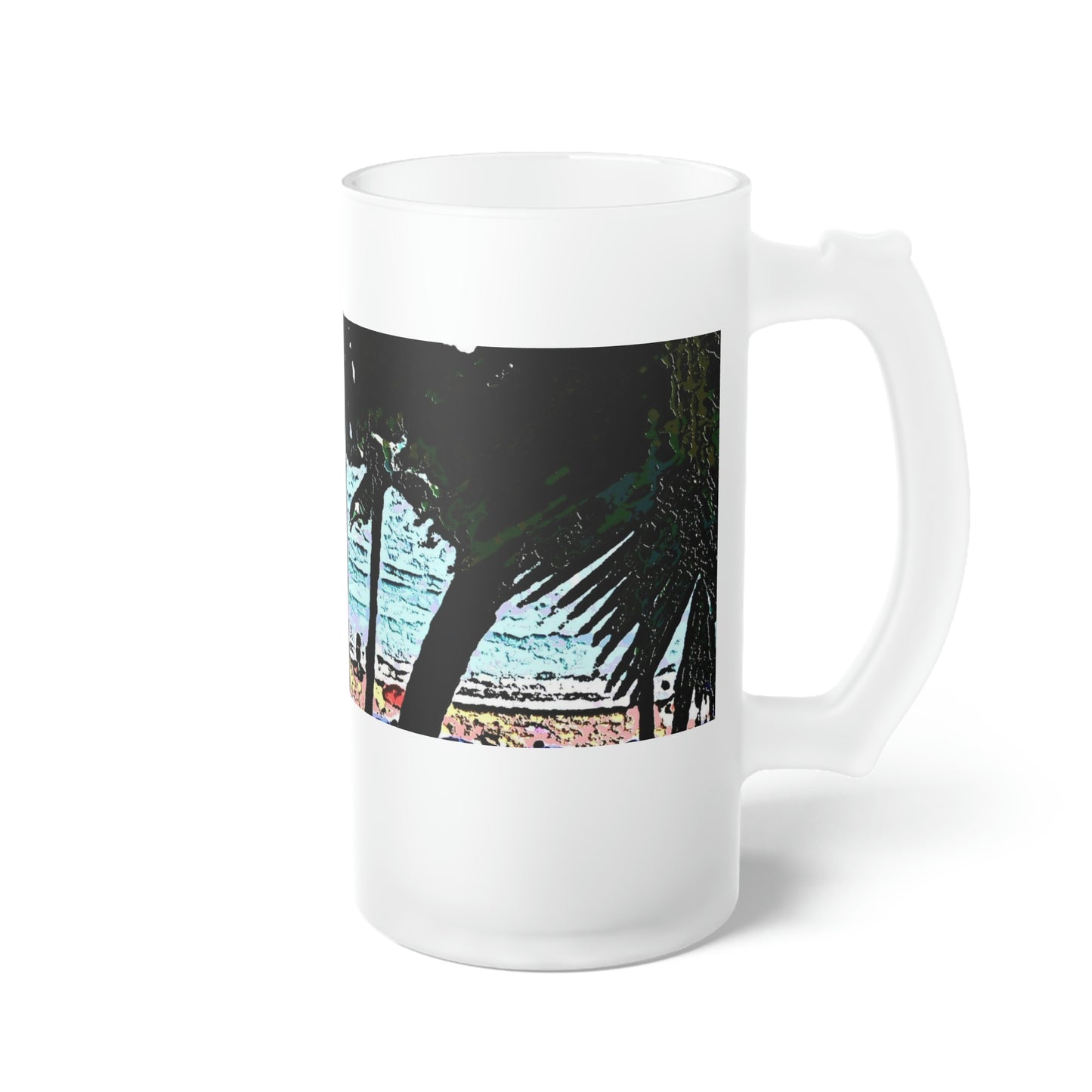 Frosted Glass Beer Mug ... "A Beautiful Beach Amongst The Palms" ... The Outrigger Waikiki, Honolulu, Oahu ... Original Works ...