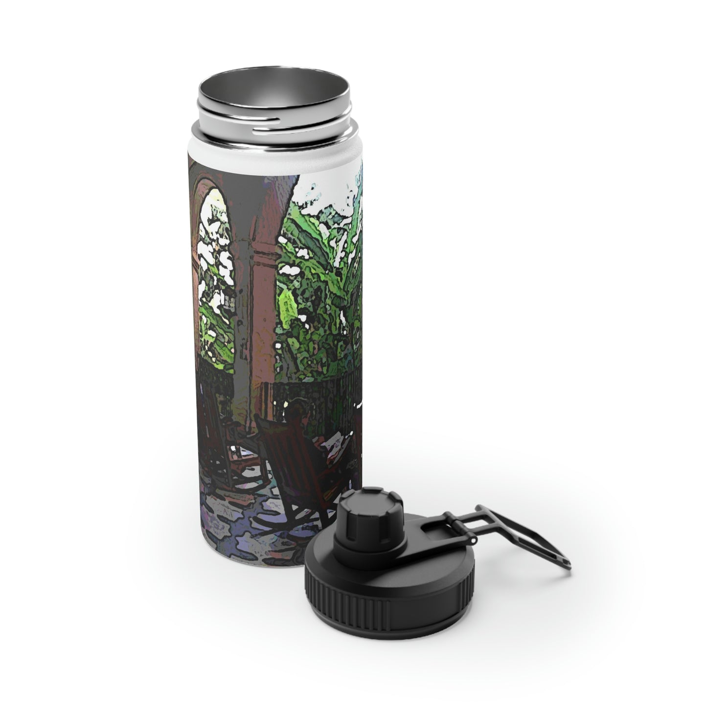 Stainless Steel Water Bottle, Sports Lid ... Lanai & Rocking Chairs At: 'The Pink Palace' ... The Royal Hawai'ian ... Honolulu, HI ... '27Oct2014' ... Original Works ...