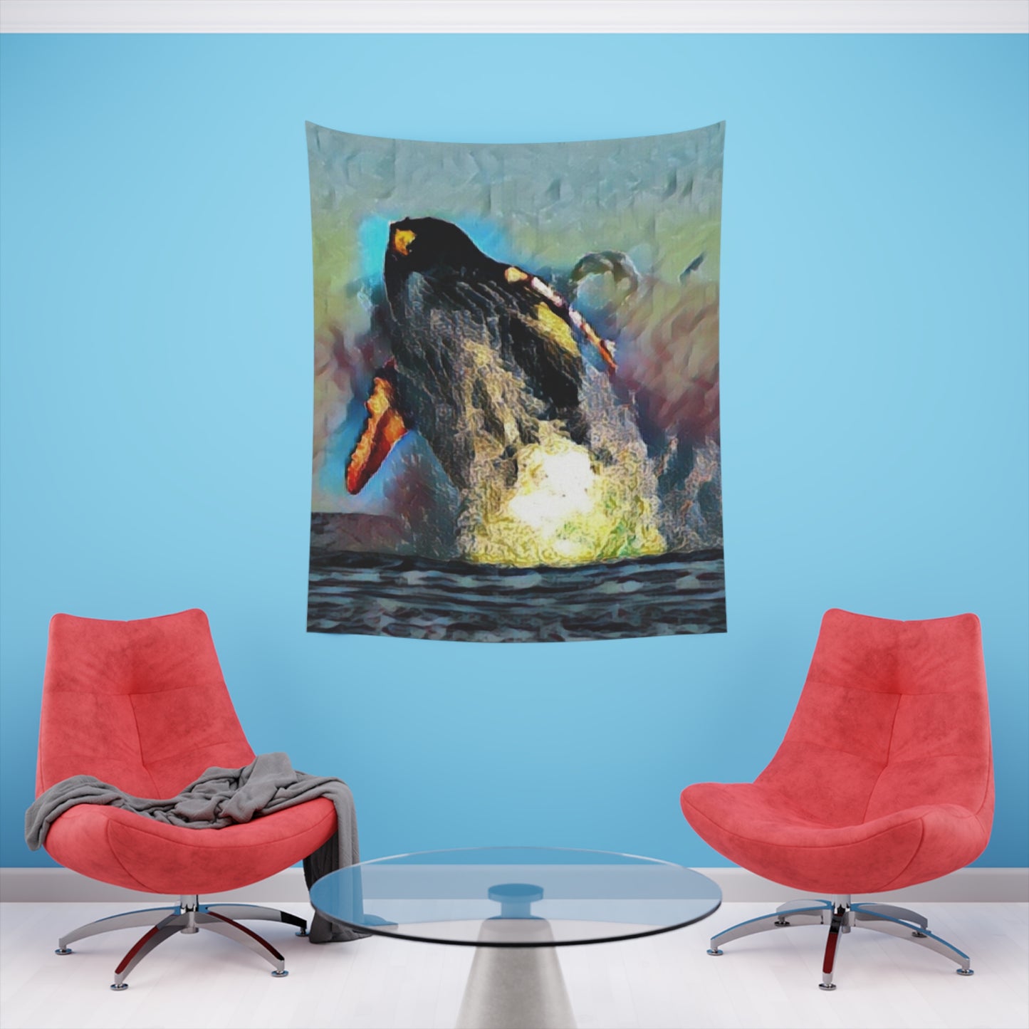 Printed Wall Tapestry ... An Extraordinary Humpback Breach ... 'With Explosive Energy' ... Family Archives (KPH) ... Circa: 21st Century. Maui, HI ... Original Works ...