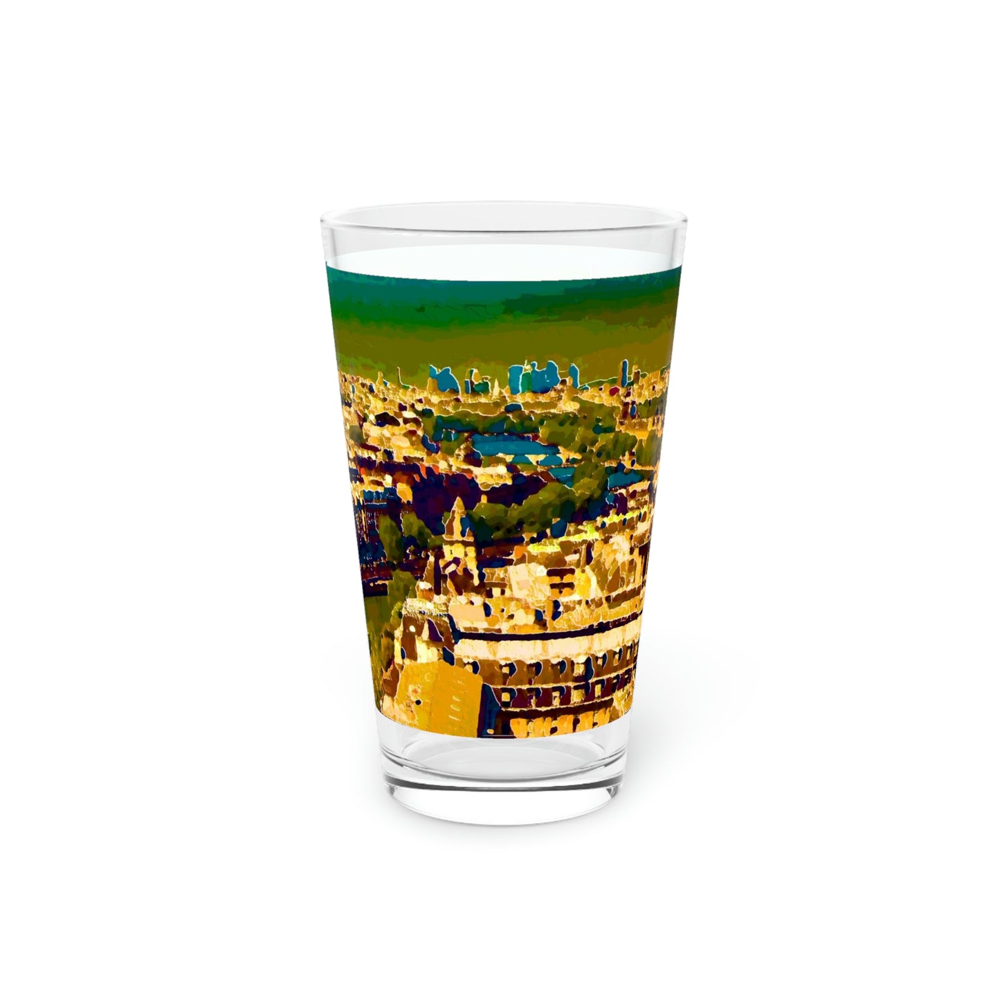 Pint Glass, 16oz ... Au Paris ... "Along The River Seine" ... Barbara Joan Bonnel-Holt: 1972 ... Original Works ...