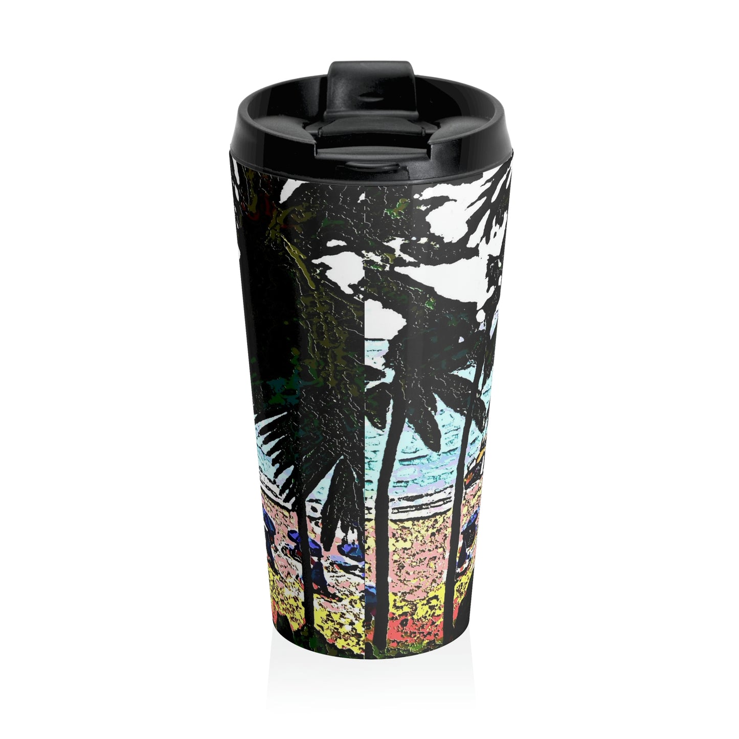 Stainless Steel Travel Mug ... "A Beautiful Beach Amongst The Palms" ... The Outrigger Waikiki, Honolulu, Oahu ... Original Works ...
