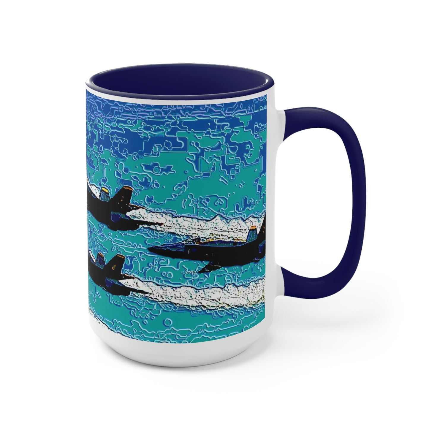 Two-Tone Coffee Mugs, 15oz ... Seattle Seafair ..."Blue Angels Run Over Lake Washington" ... Circa Mid 1980's ... Dr FJ Holt ... Original Works ...
