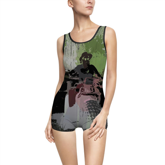 Women's Vintage Swimsuit ... 3-Wheeln' N' Groovin The Mountain Roads ... Central Idaho ... Original Works ...