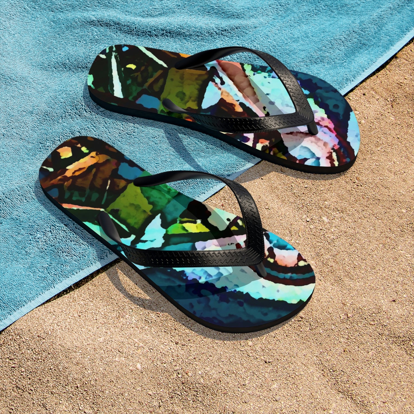 Unisex Flip-Flops ... "Seattle's World Fair" ... Below Space Needle 'Looking Up' ... On A Very Rainy Morning (Father's Family Photo). ... Original ...