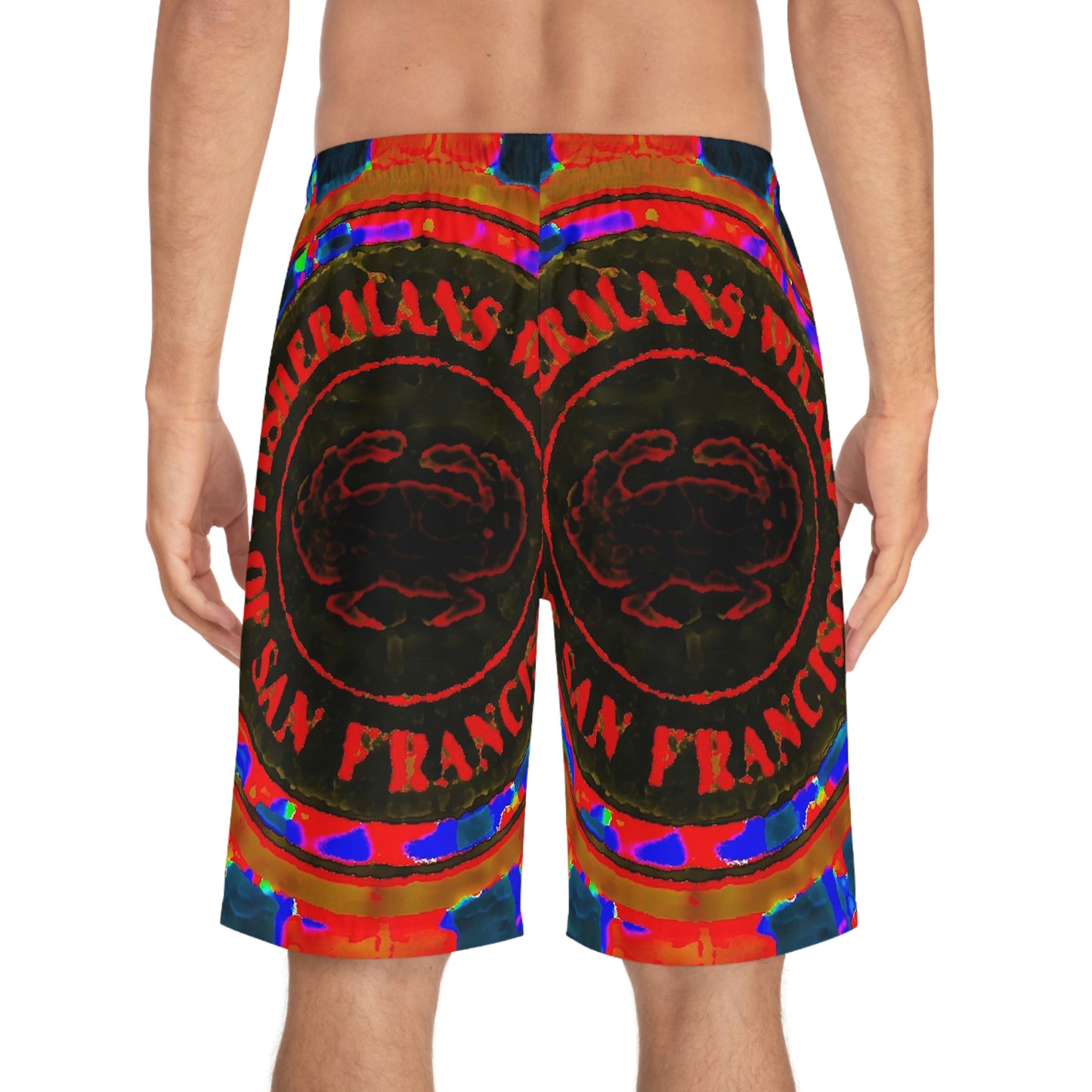 Men's Board Shorts (AOP) ... "No.9 Fishermen's Grotto - Fishermen's Wharf, SF, California" ... Family Archives: 1970's ... Original Works ...