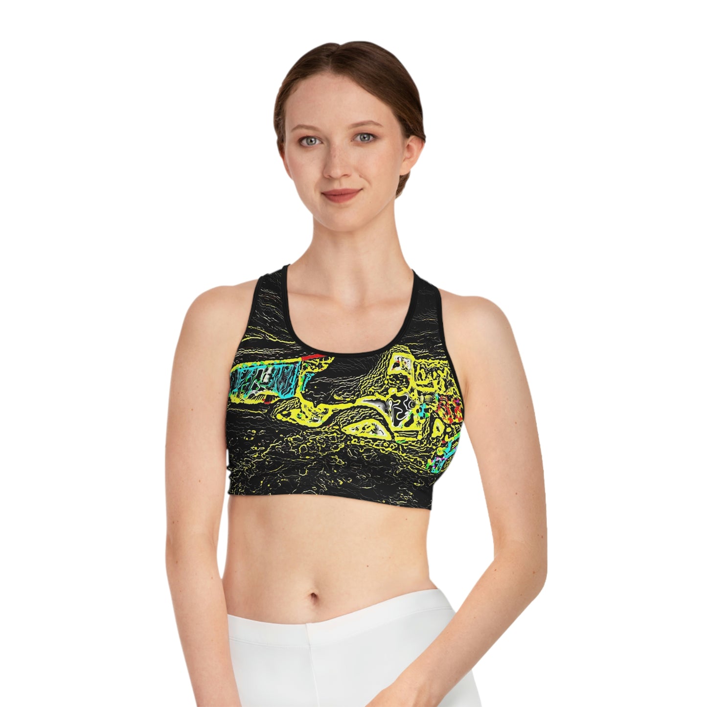 Sports Bra (AOP) ... "Snow Vehicle In Snow Storm At-Rest" ... Circa 12Mar23 ... Central Idaho ... 18-Hours Rendering Time: Original Works ...