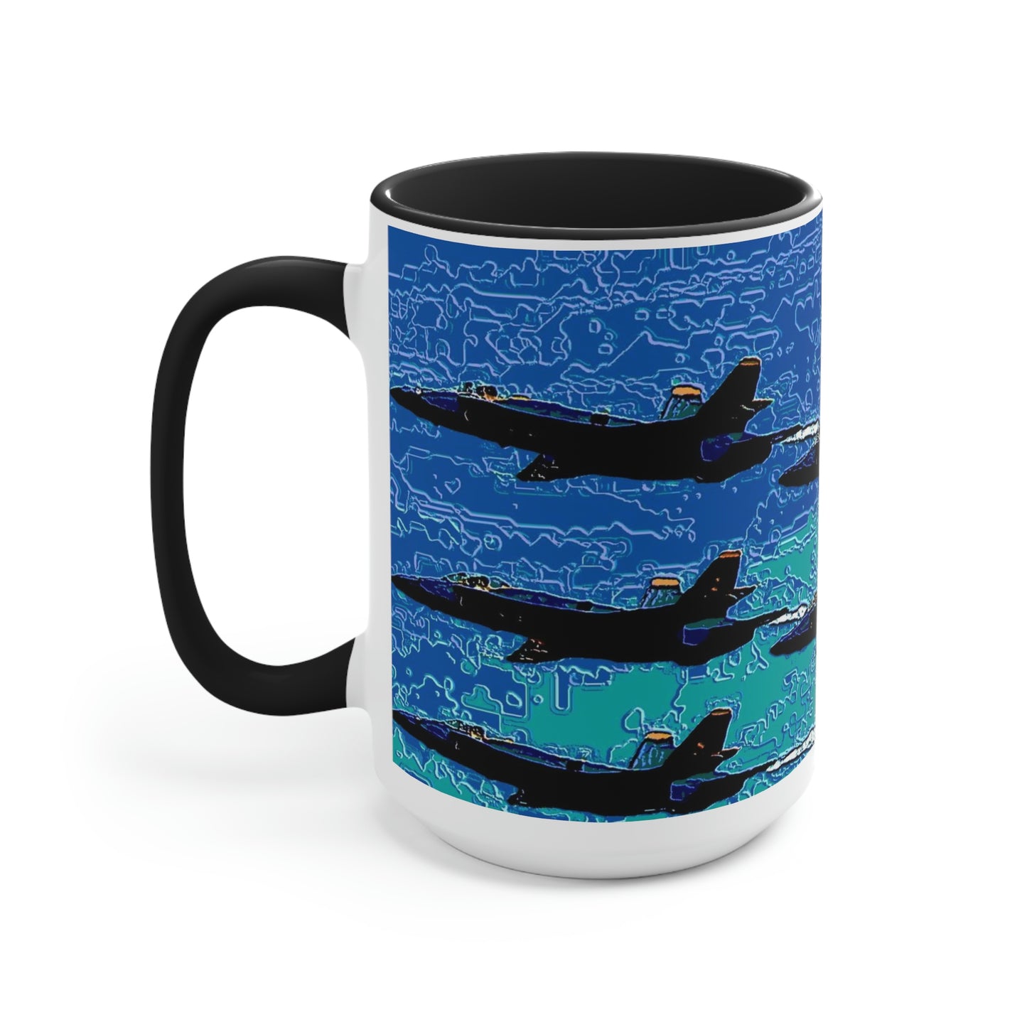Two-Tone Coffee Mugs, 15oz ... Seattle Seafair ..."Blue Angels Run Over Lake Washington" ... Circa Mid 1980's ... Dr FJ Holt ... Original Works ...