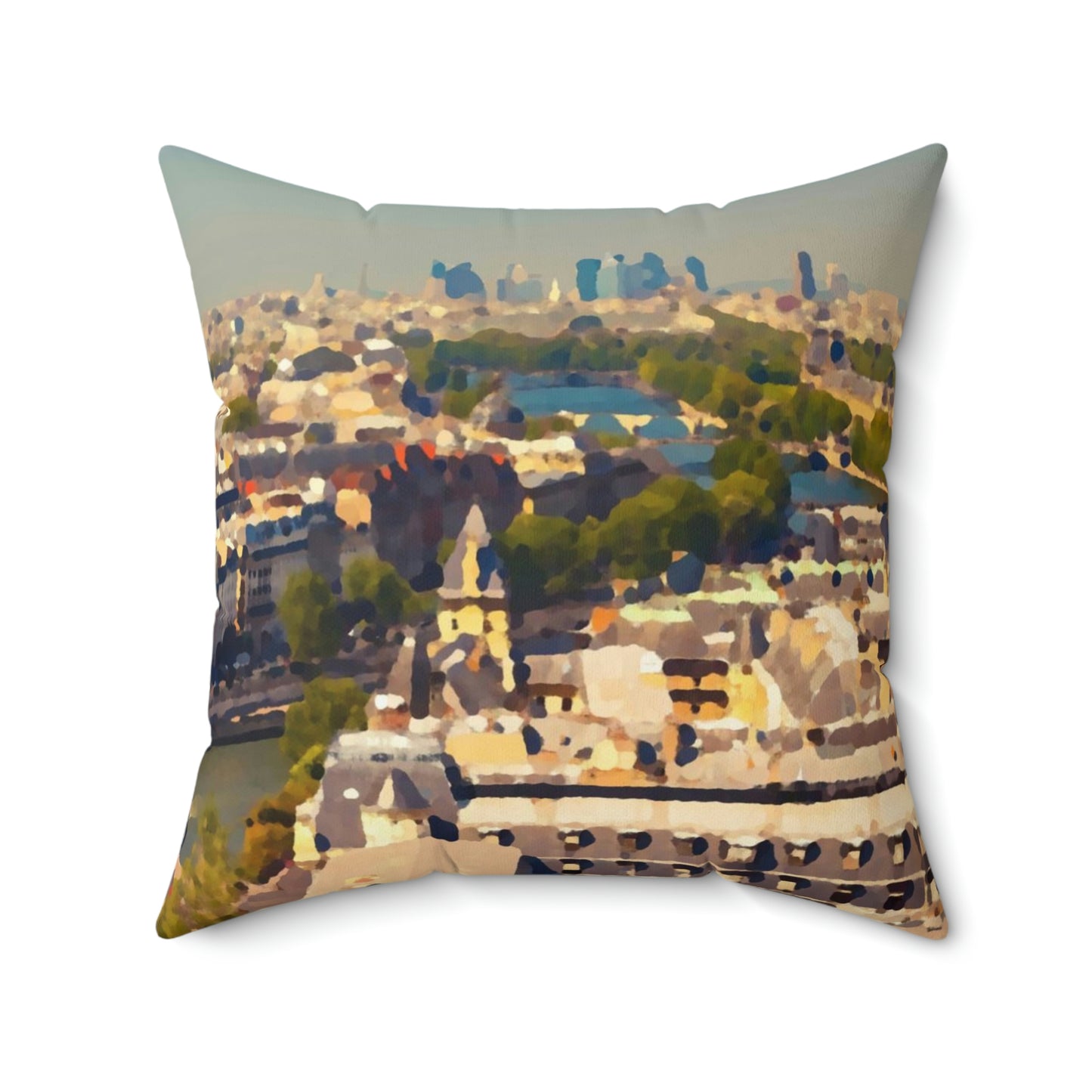 Spun Polyester Square Pillow ... Au Paris ... "Along The River Seine" ... Barbara Joan Bonnell-Holt: 1972 ... Original Works ...