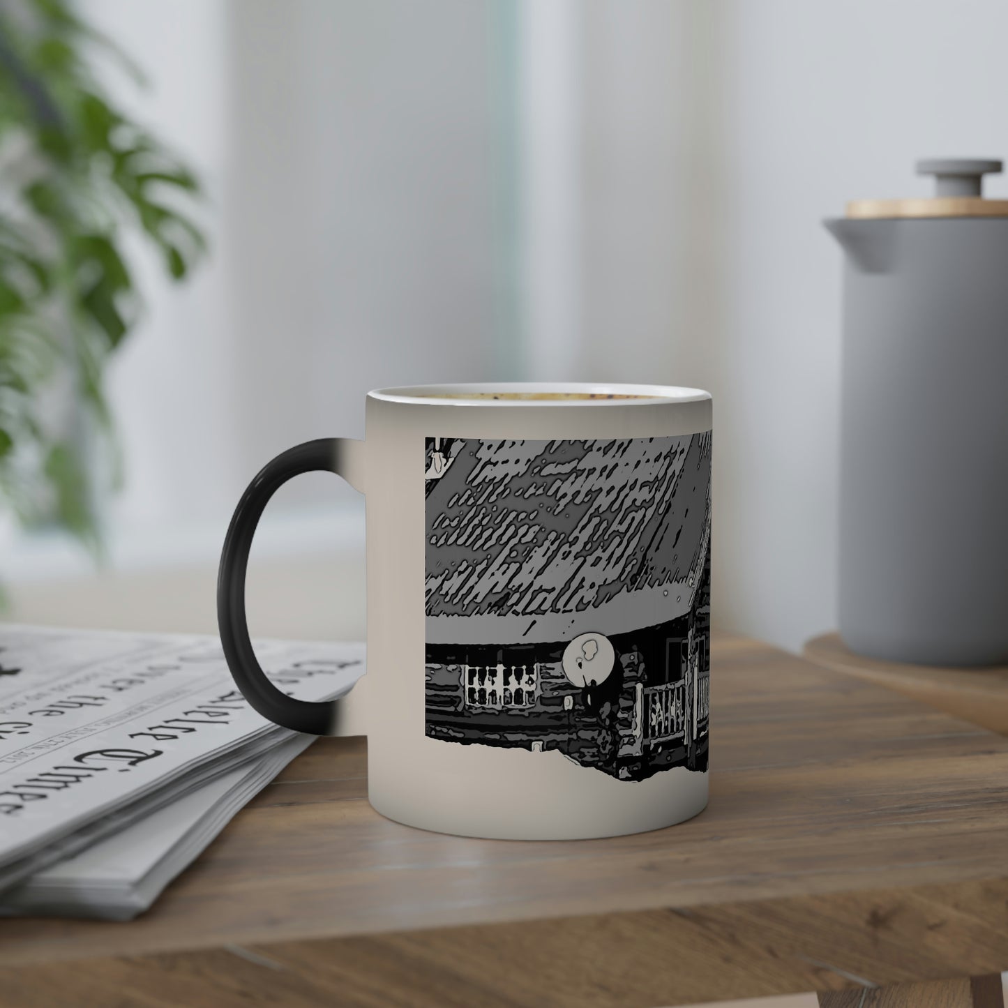 Color-Changing Mug, 11oz ... A Beautiful Lodge & Back-Country Outfitter In A Mountain Town ... 'Dixie, Idaho, November 2022' ... Original Works ...