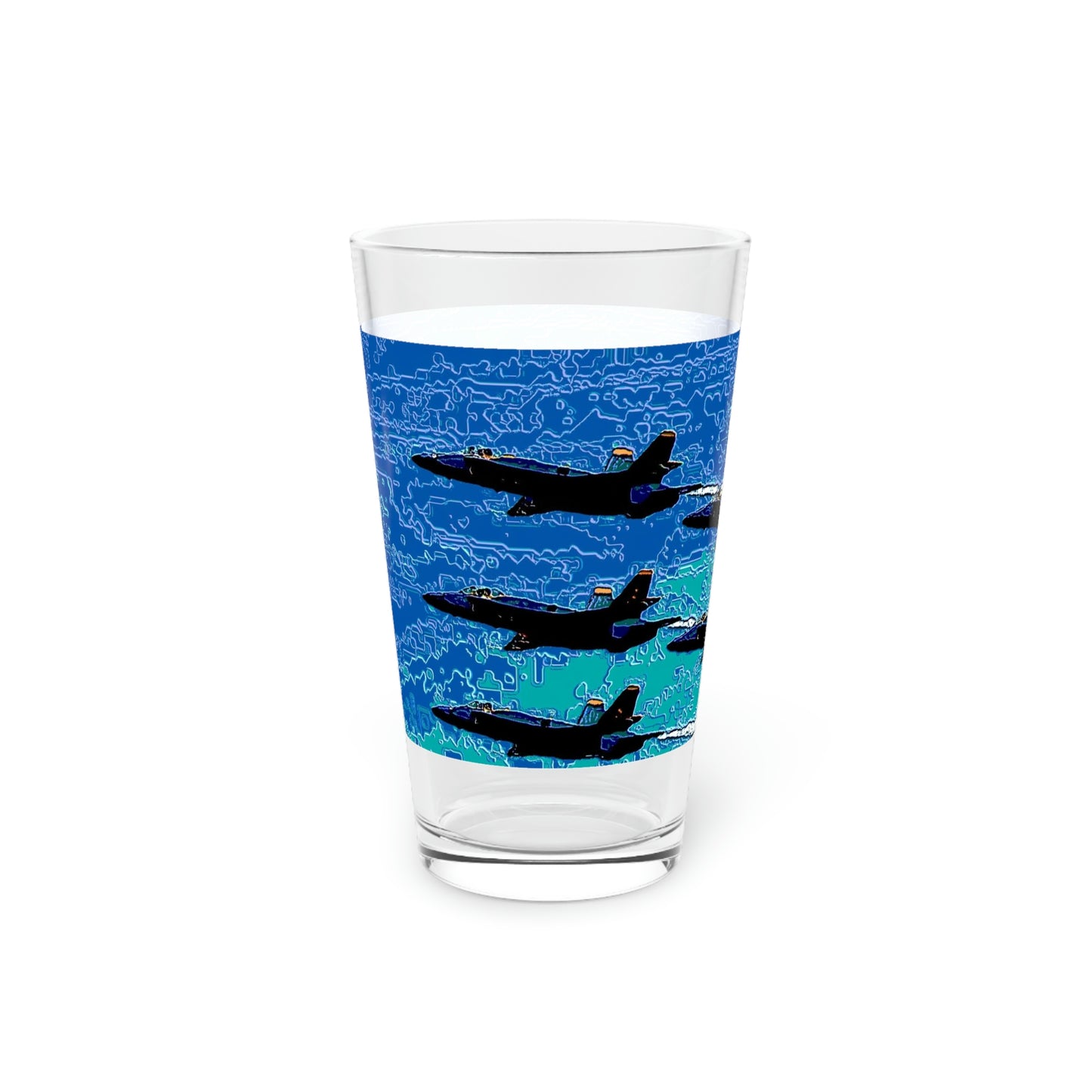 Pint Glass, 16oz ... Seattle Seafair ..."Blue Angels Run Over Lake Washington" ... Circa Mid 1980's ... Dr FJ Holt ... Original Works ...
