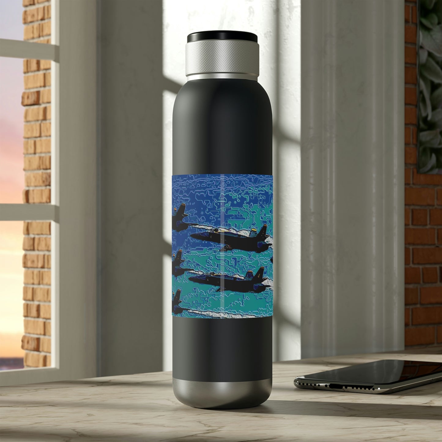 Soundwave Copper Vacuum Audio Bottle 22oz ... Seattle Seafair ..."Blue Angels Run Over Lake Washington" ... Circa Mid 1980's ... Dr FJ Holt ... Original Works ...